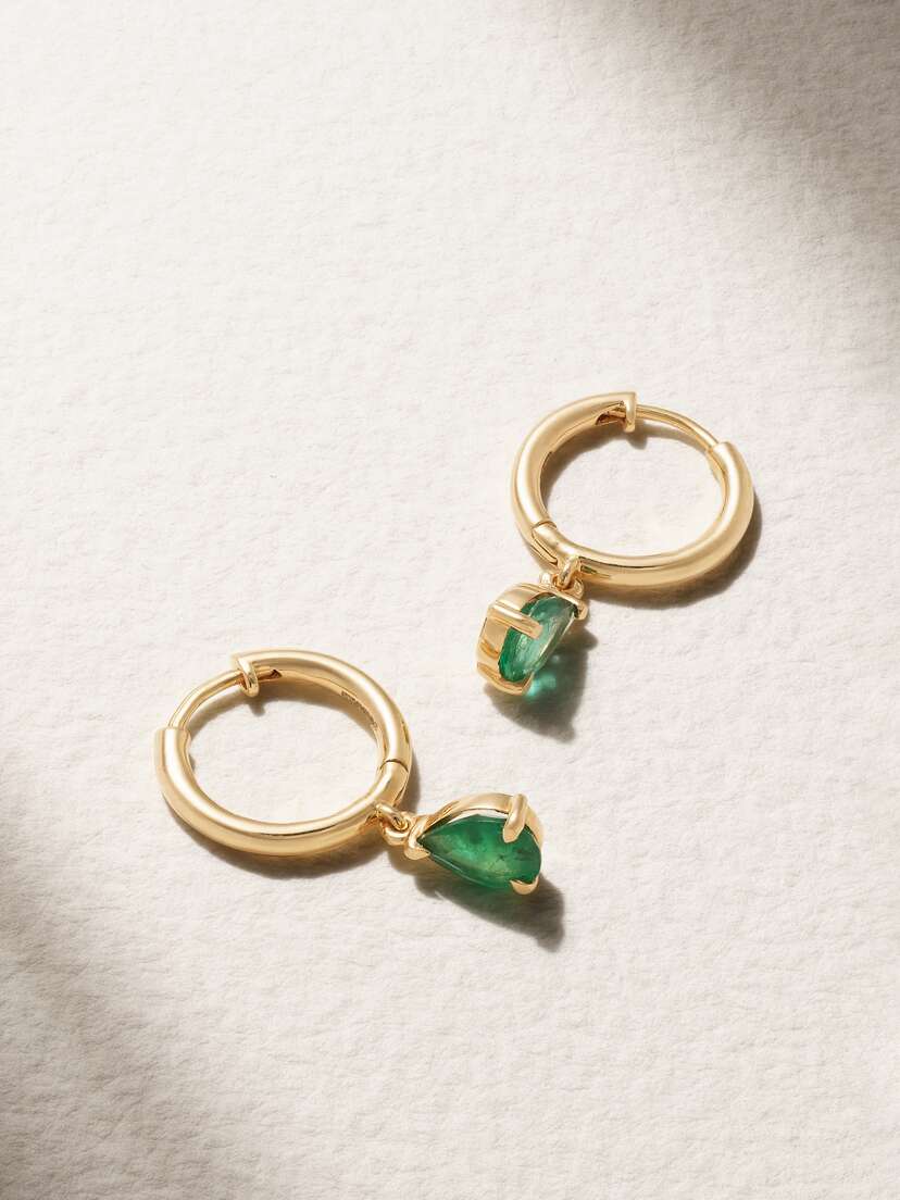 House Of Meraki Maria 18-karat Gold Emerald Hoop Earrings