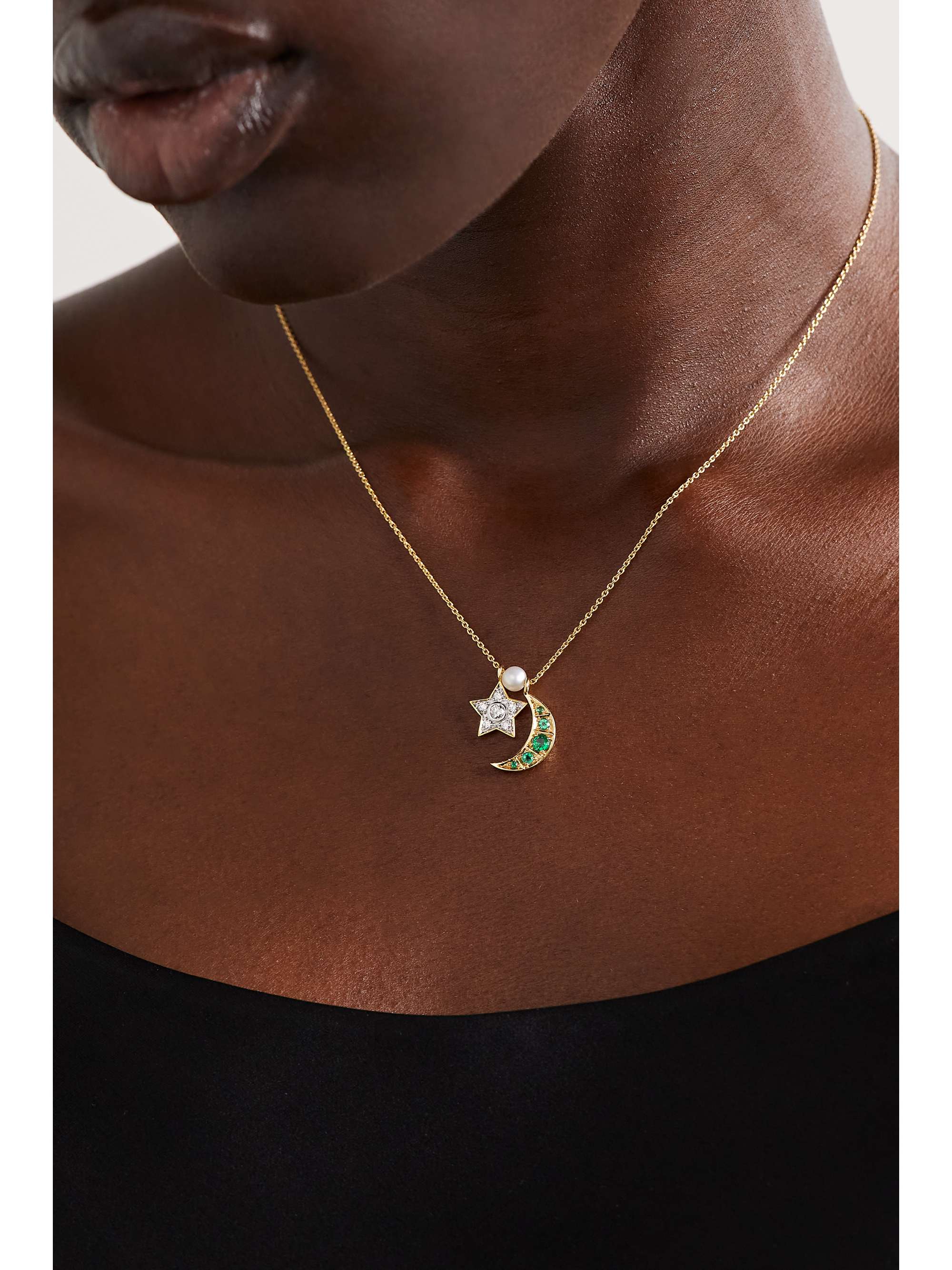 HOUSE OF MERAKI Starling 18-karat gold, emerald and diamond necklace