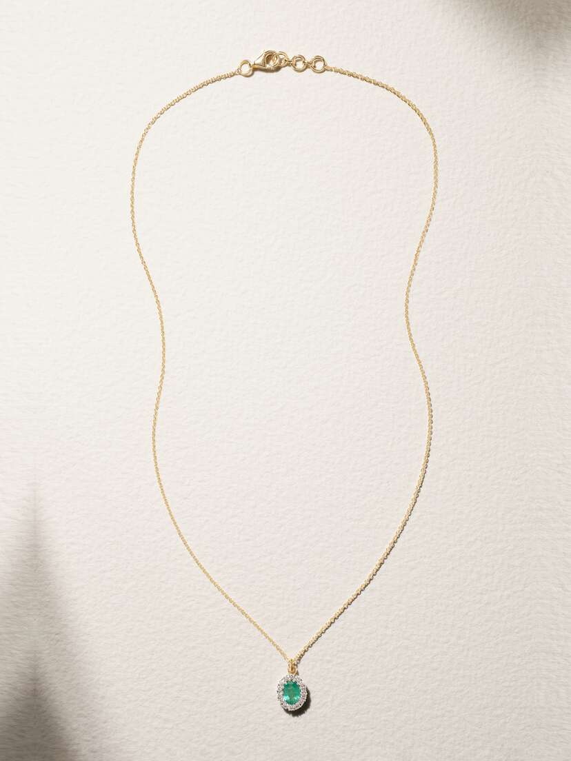House Of Meraki Olivia 18-karat Gold, Emerald And Diamond Necklace