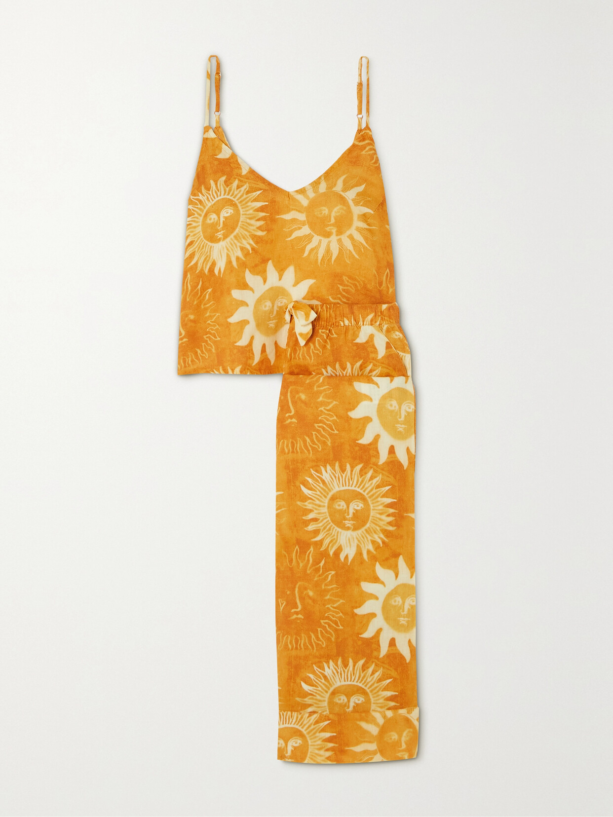 Desmond & Dempsey + Net Sustain Sol Printed Linen Pajama Set - Orange