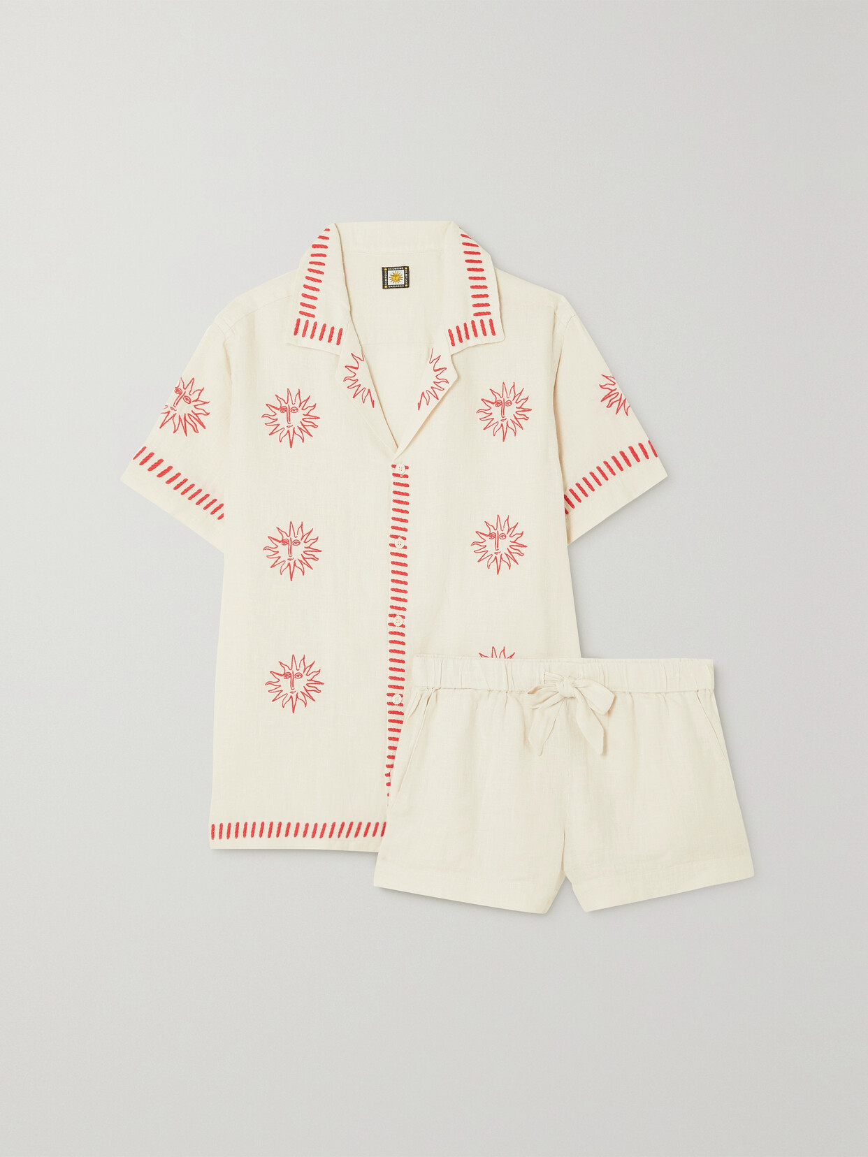 DESMOND & DEMPSEY + NET SUSTAIN EMBROIDERED LINEN PAJAMA SET