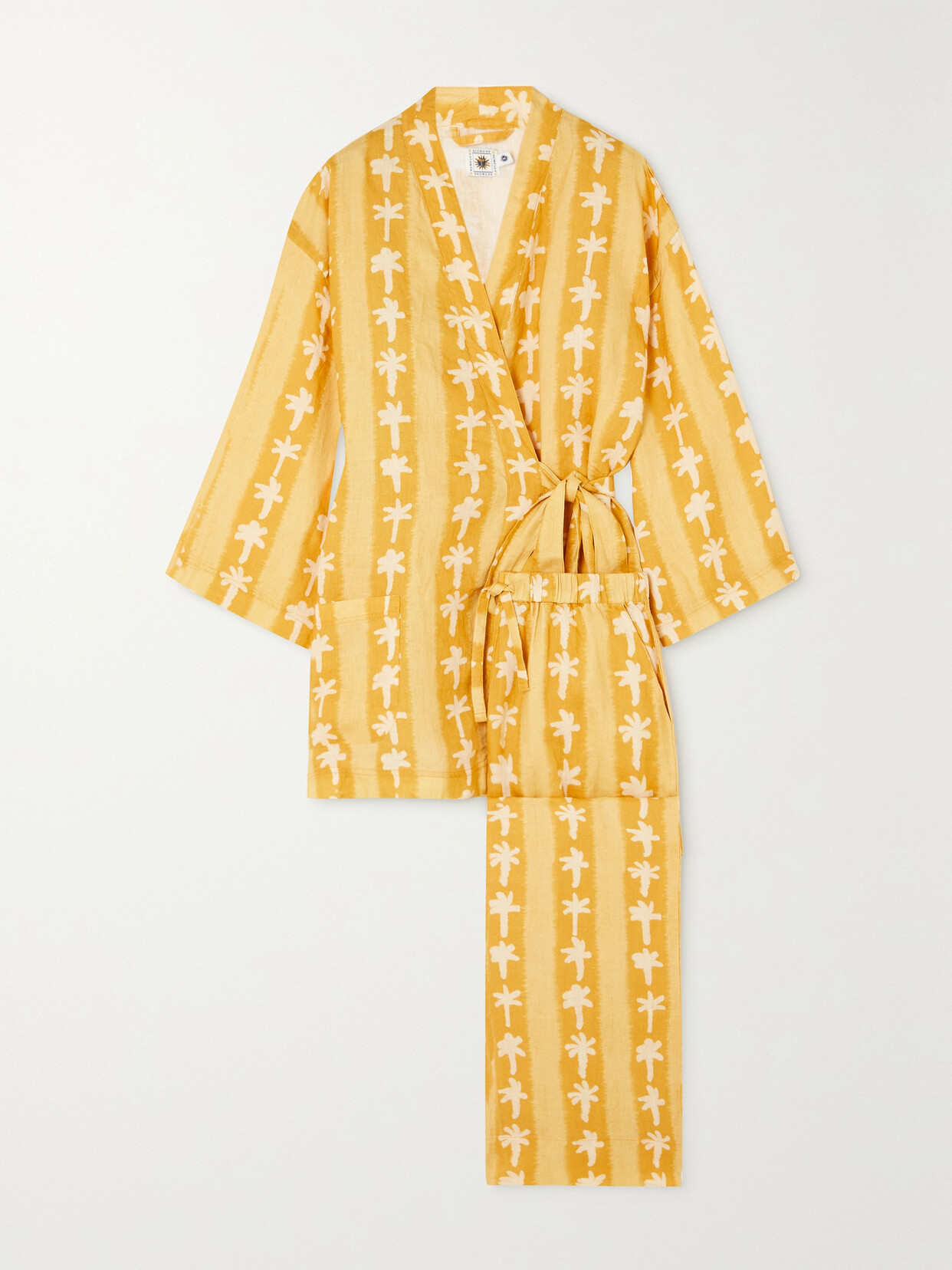Desmond & Dempsey + Net Sustain Printed Linen Pajama Set - Yellow