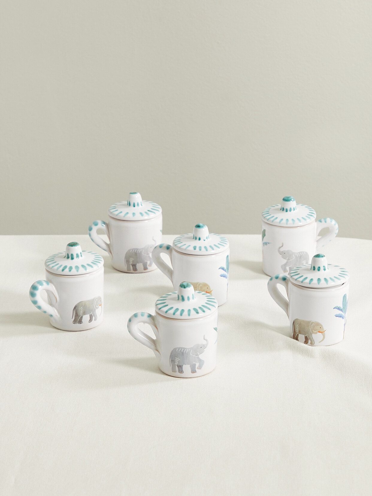 Emporio Sirenuse - Elephant Family Set Of Six Ceramic Coffee Cups - Green