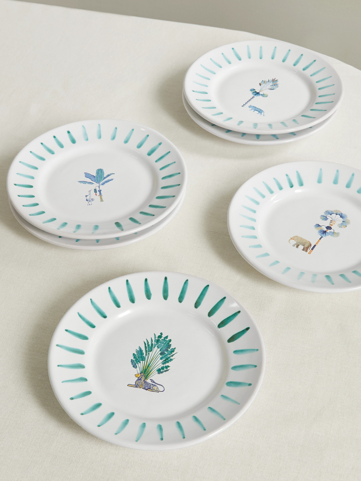 Emporio Sirenuse - Set Of Six Ceramic Dessert Plates - Green