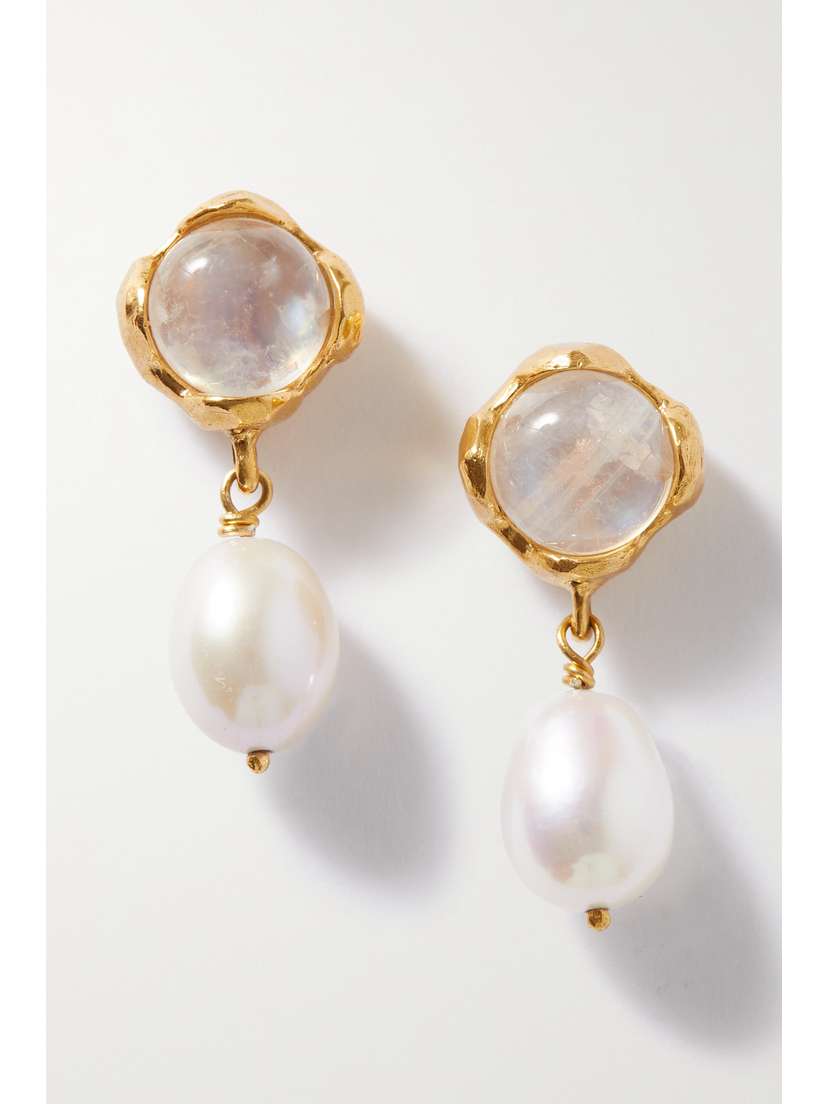 Alighieri + Net Sustain The Moonlight Capture -plated, Pearl And Moonstone Earrings - One size