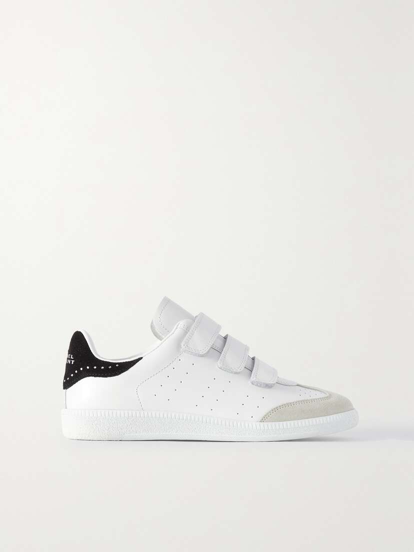 Isabel Marant Beth Crystal-detailed Perforated Suede-trimmed Leather Sneakers