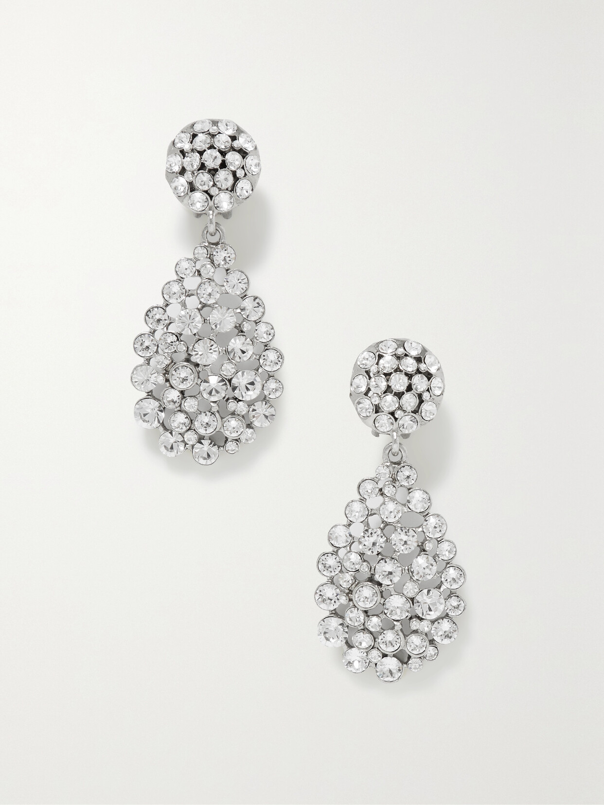 Oscar De La Renta Classic Crystal Teardrop Clip-on Earrings In Silver