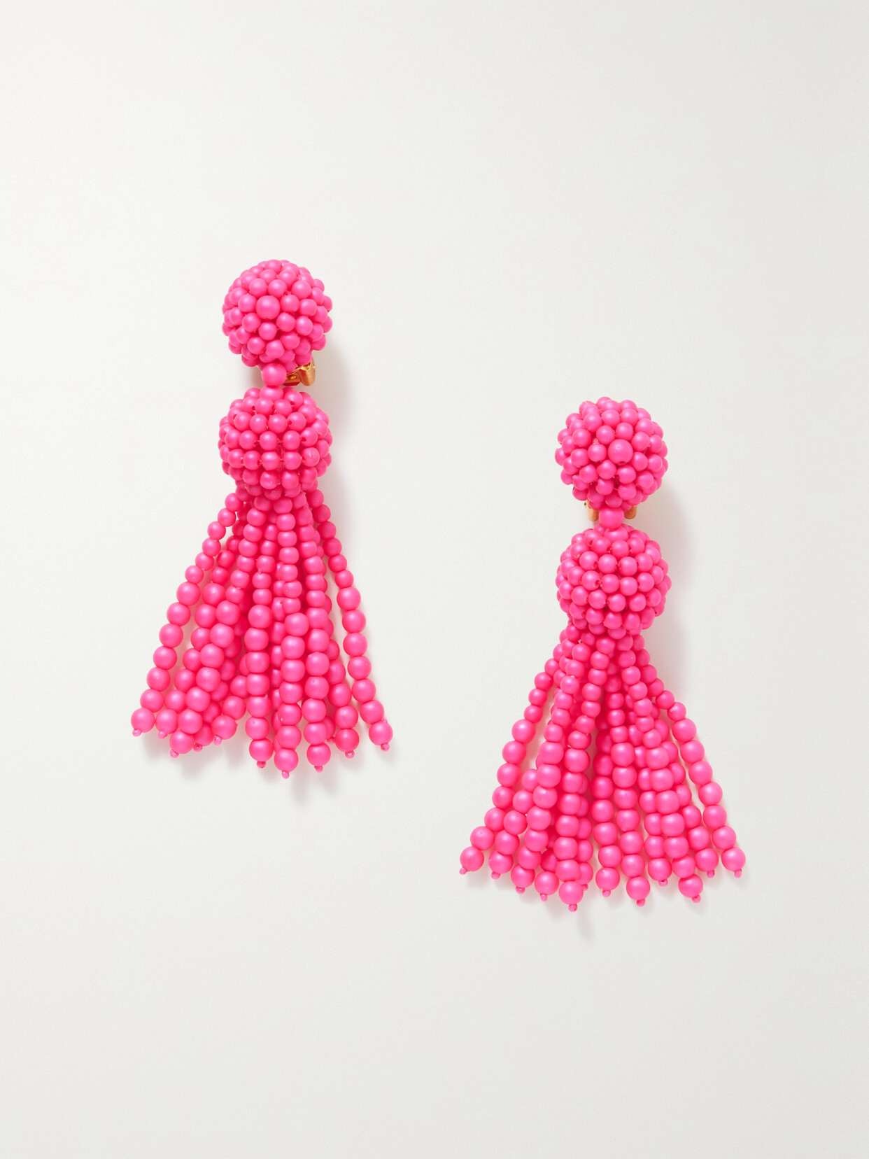 Oscar De La Renta Gold-tone Beaded Clip Earrings In Pink