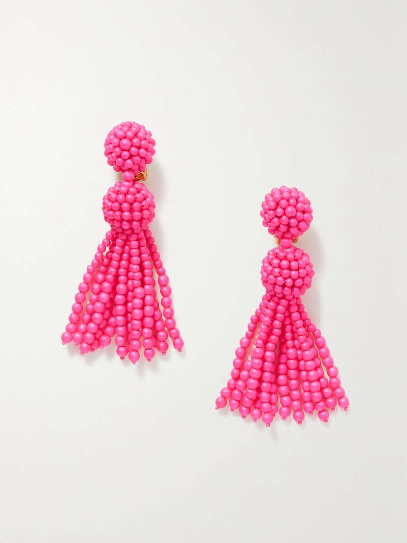 Oscar de la Renta Gold-tone Beaded Clip Earrings