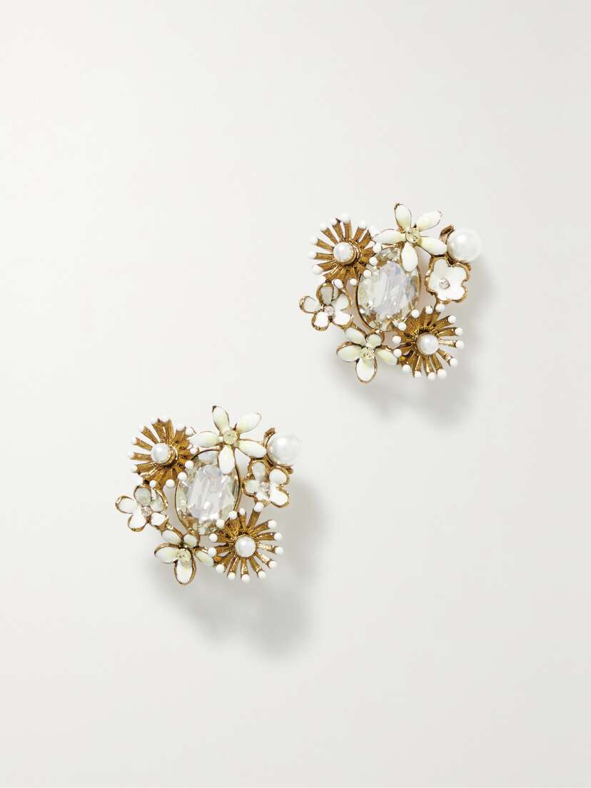 Oscar de la Renta Bloom Gold-tone, Enamel And Crystal Earrings -  - One size