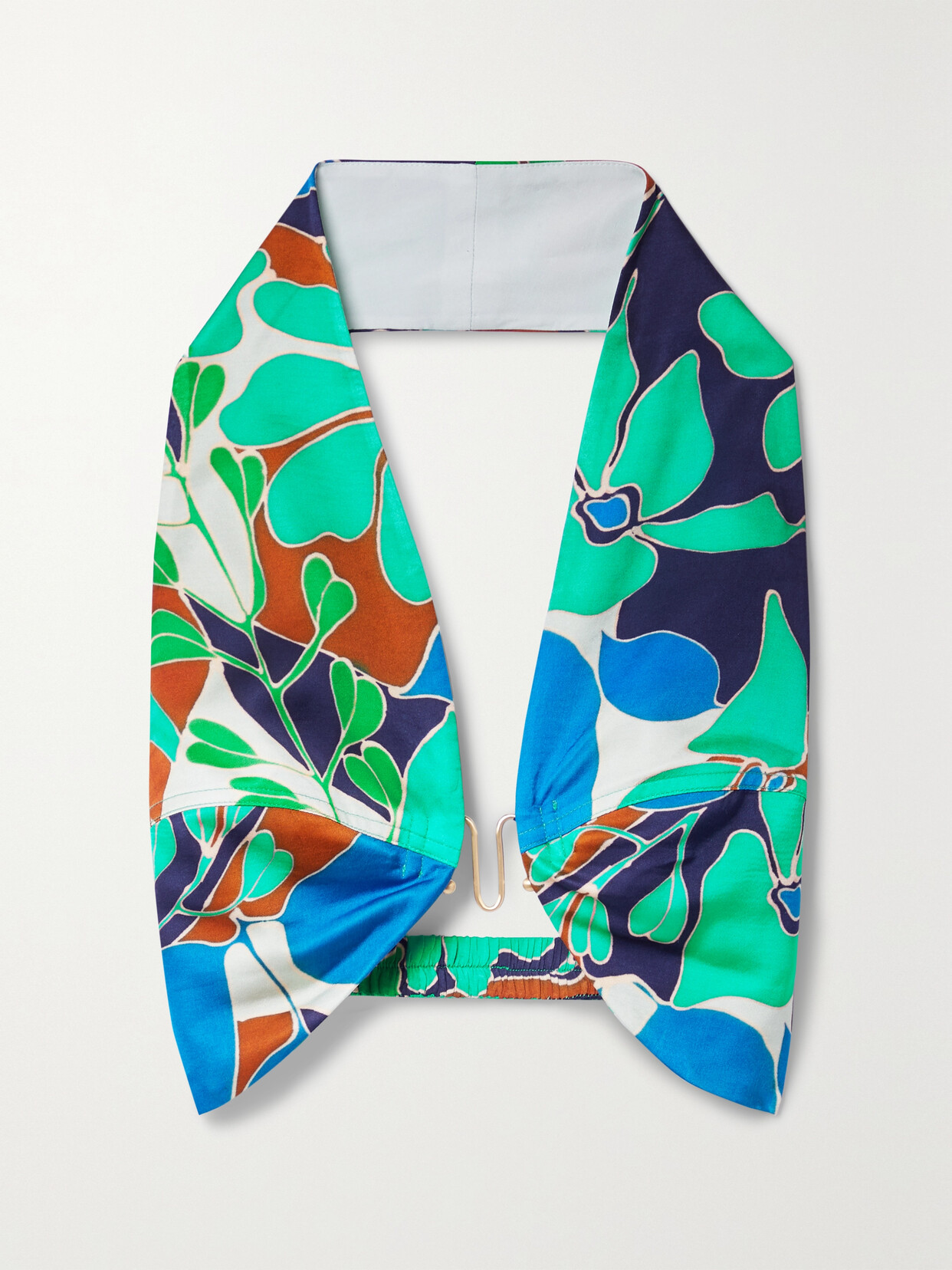 Cult Gaia Diem Cropped Embellished Floral-print Satin Halterneck Top - Green