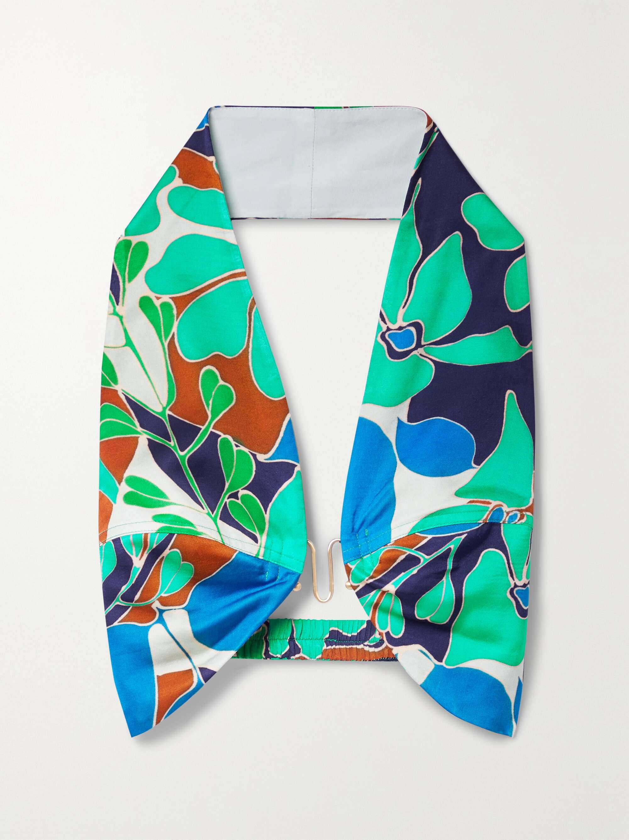CULT GAIA Diem cropped embellished floral-print satin halterneck top