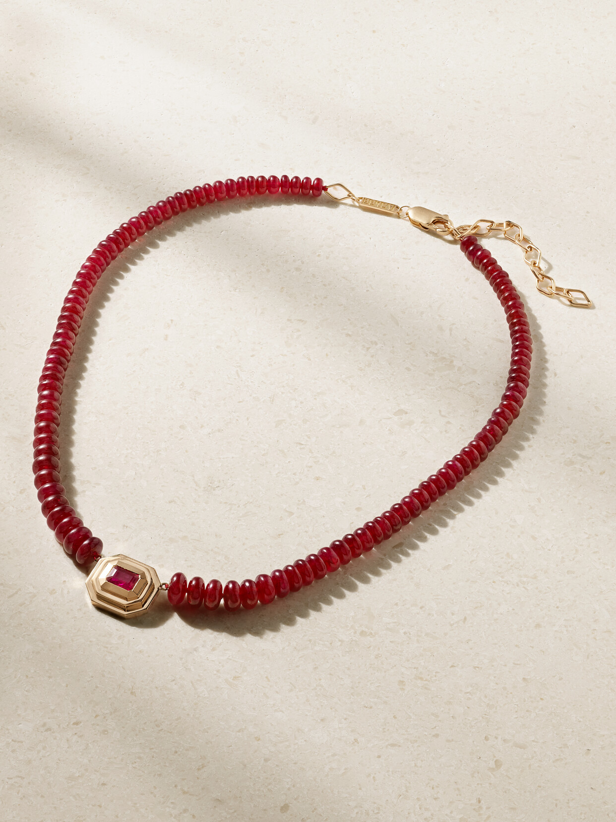 Azlee Staircase 18-karat Gold Ruby Necklace In Brown
