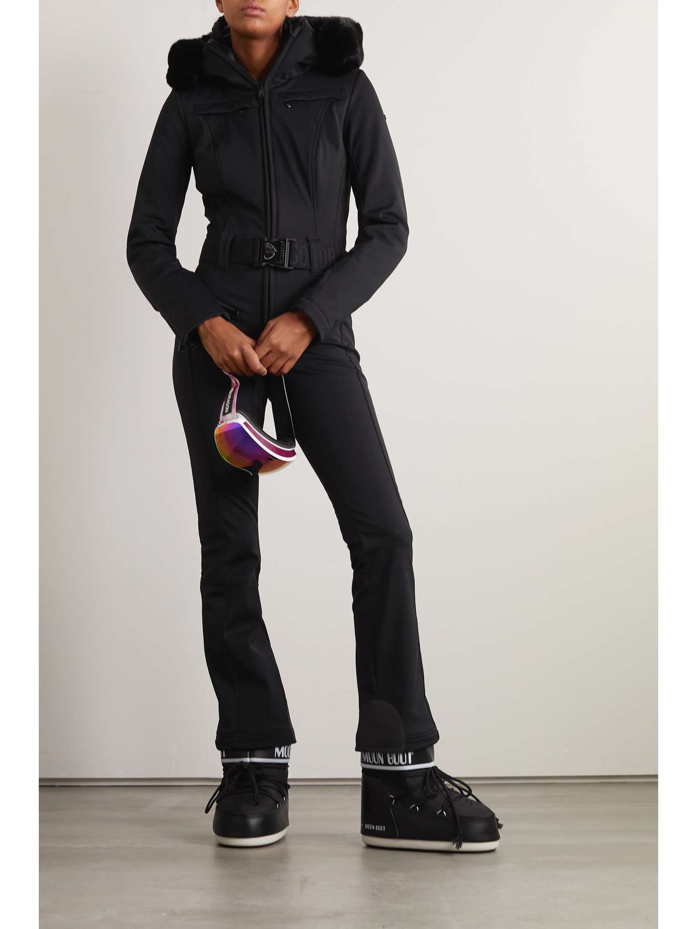 GOLDBERGH Parry belted hooded faux furtrimmed ski suit NETAPORTER