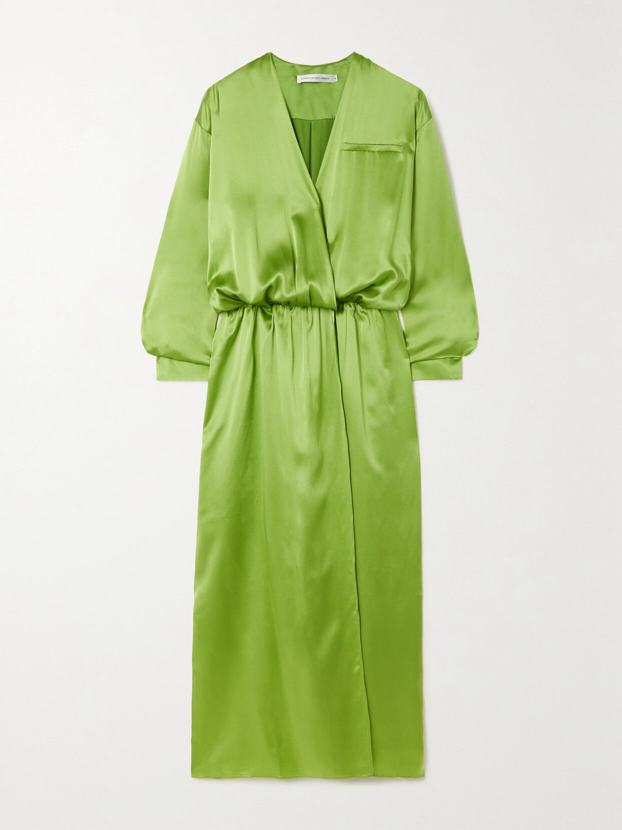 Christopher Esber Verdant Falls Wrap-effect Silk-satin Maxi Shirt Dress - Green