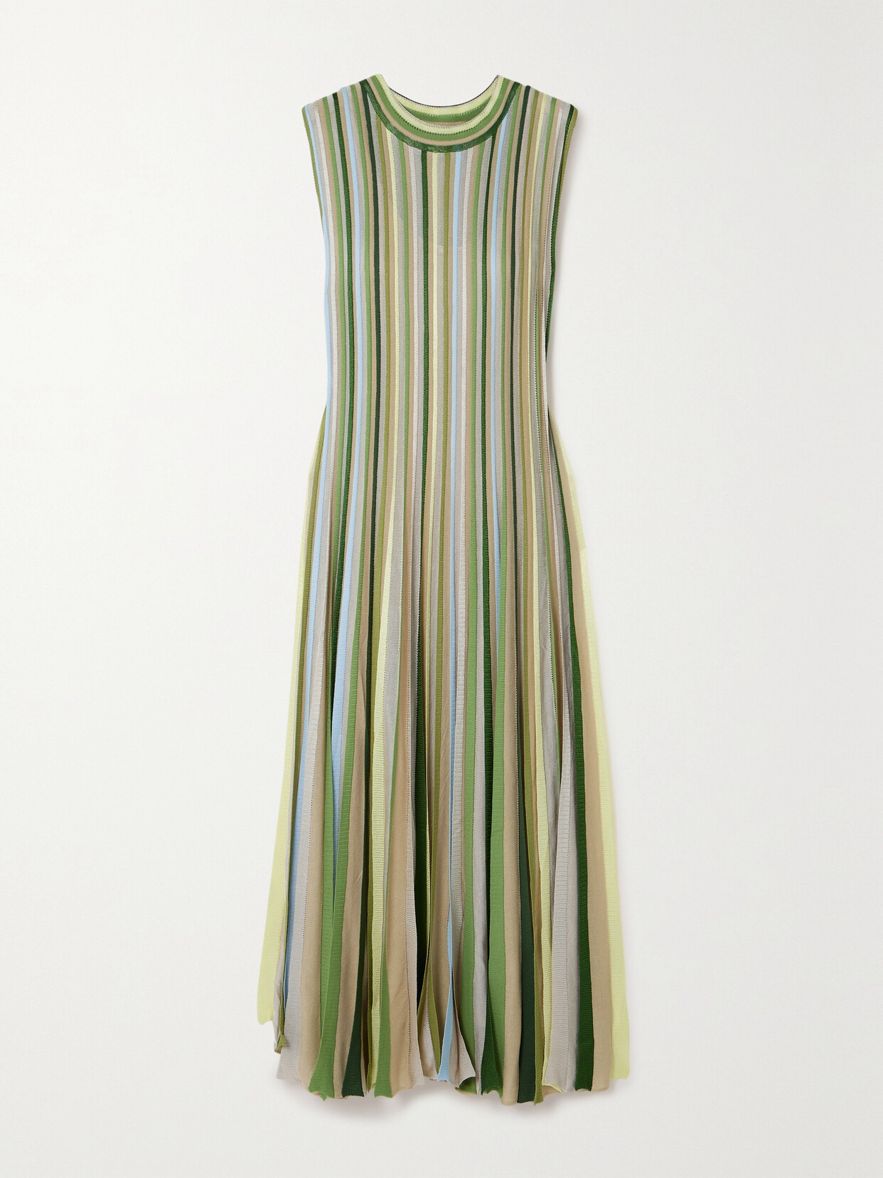 Christopher Esber Entwined Ribbon Pleated Knit Sleeveless Gown In Dypsis Green Mult