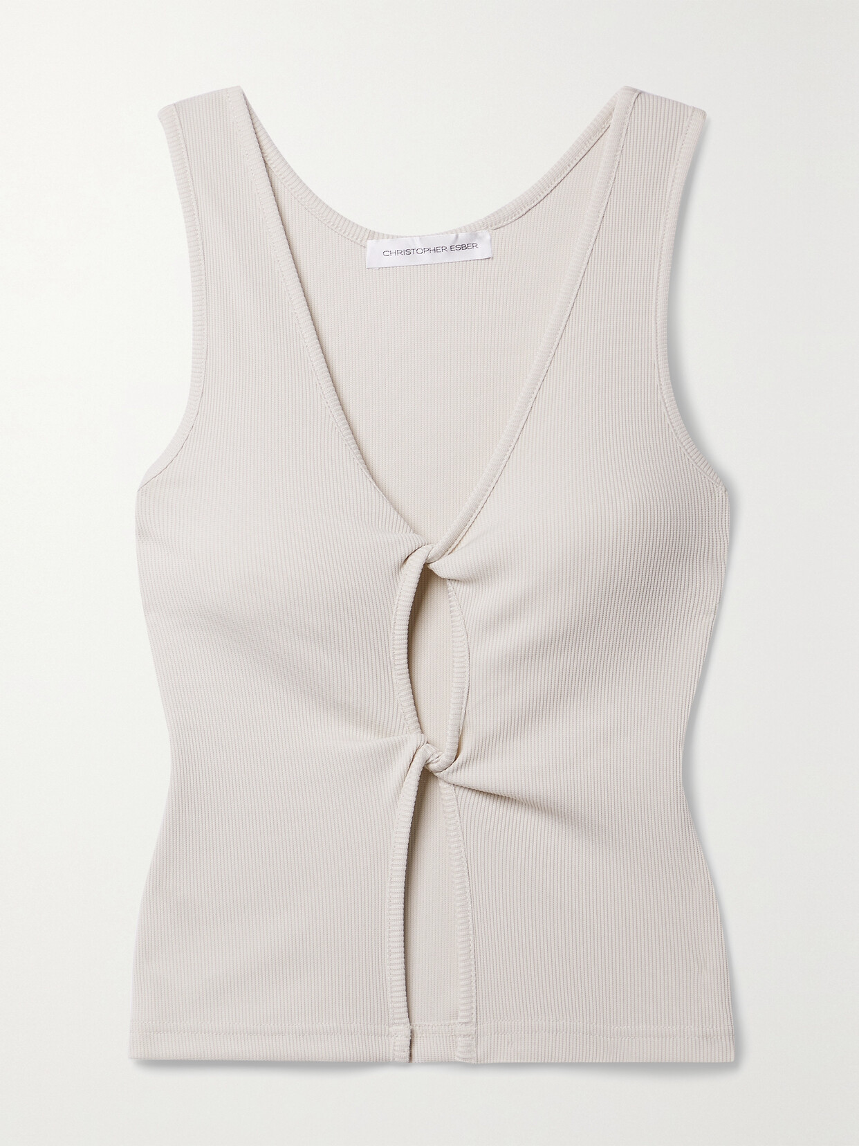 CHRISTOPHER ESBER CUTOUT TWIST-FRONT RIBBED-KNIT TANK