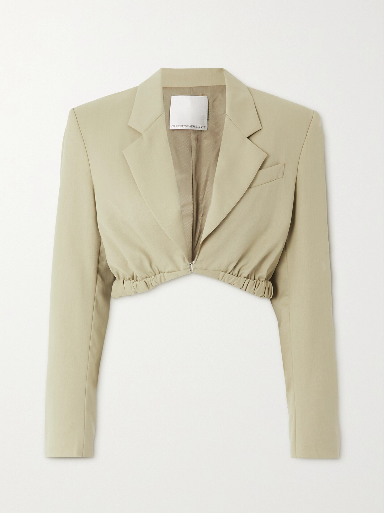 Christopher Esber Contorta Cropped Ruched Wool-gabardine Blazer - Off-white