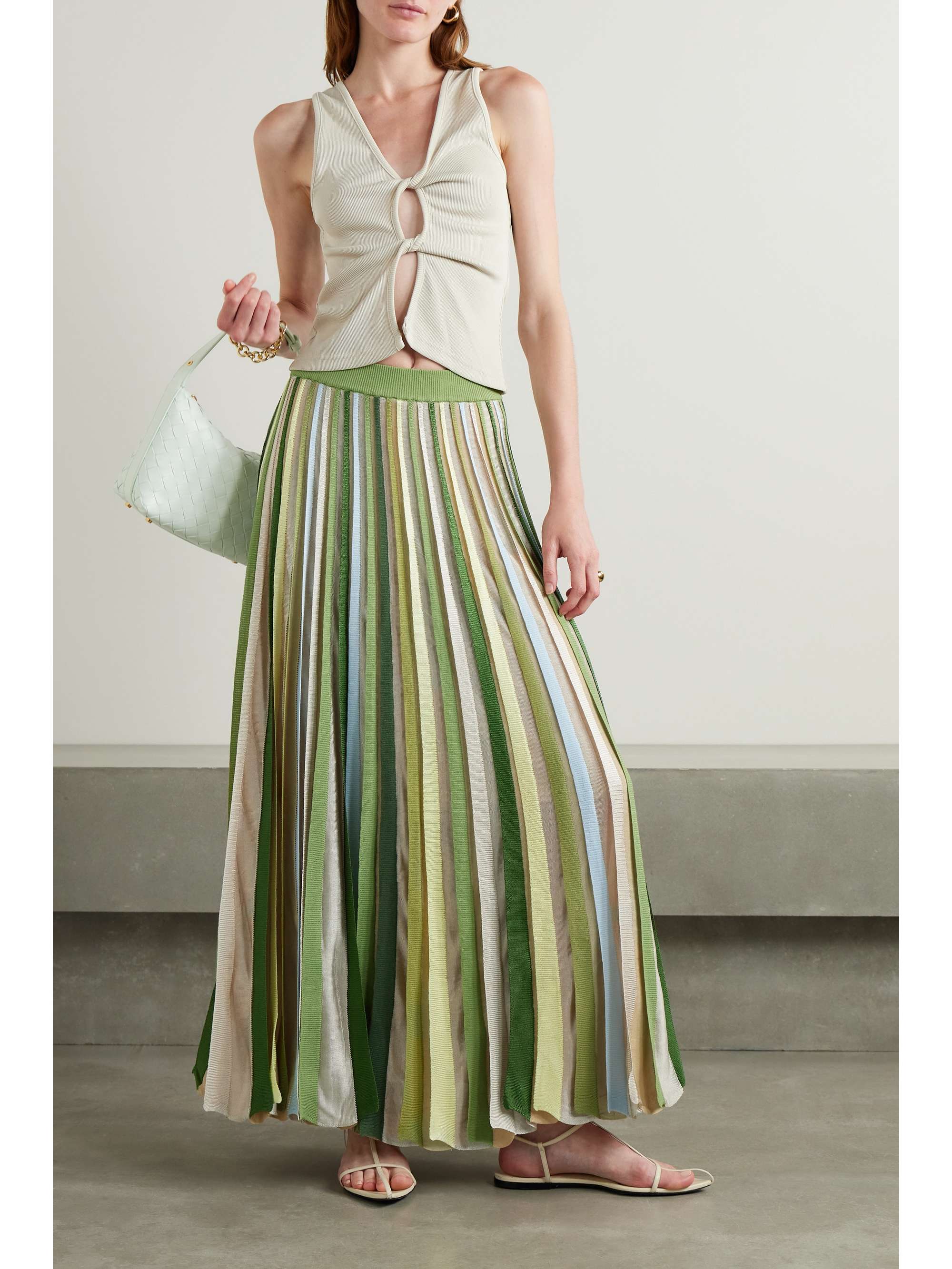 CHRISTOPHER ESBER Entwined Ribbon pleated paneled knitted maxi skirt ...