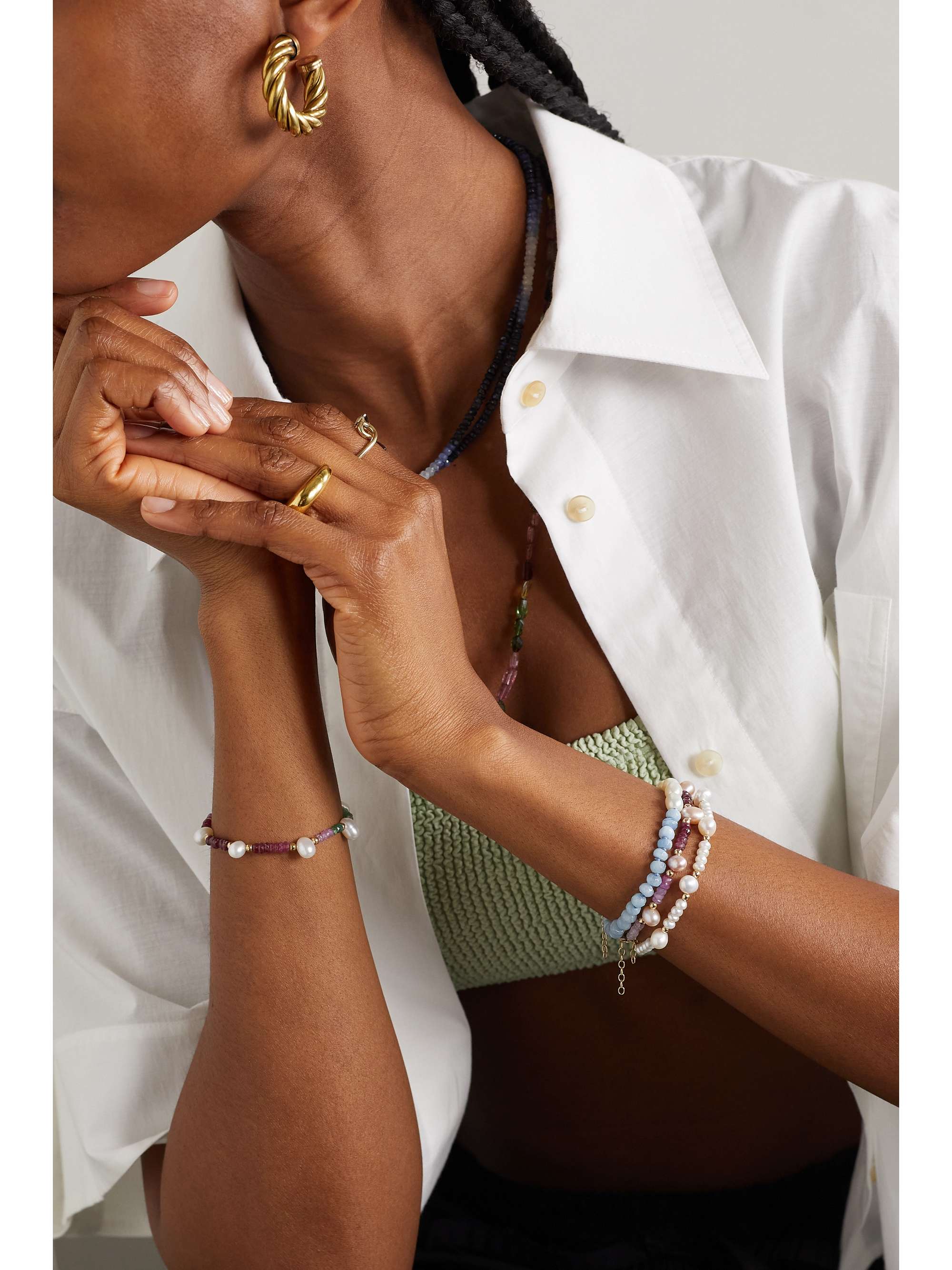 JIA JIA Union 14-karat gold, aquamarine and pearl bracelet