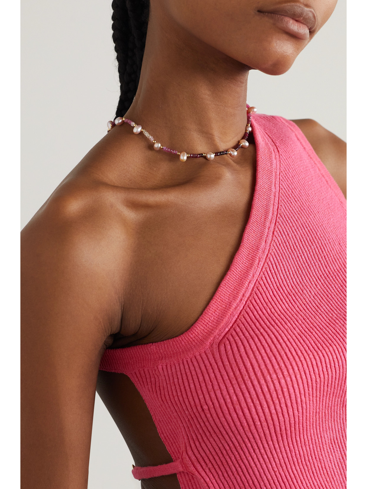 Shop Jia Jia + Net Sustain Gold, Ruby And Pearl Necklace In Pink