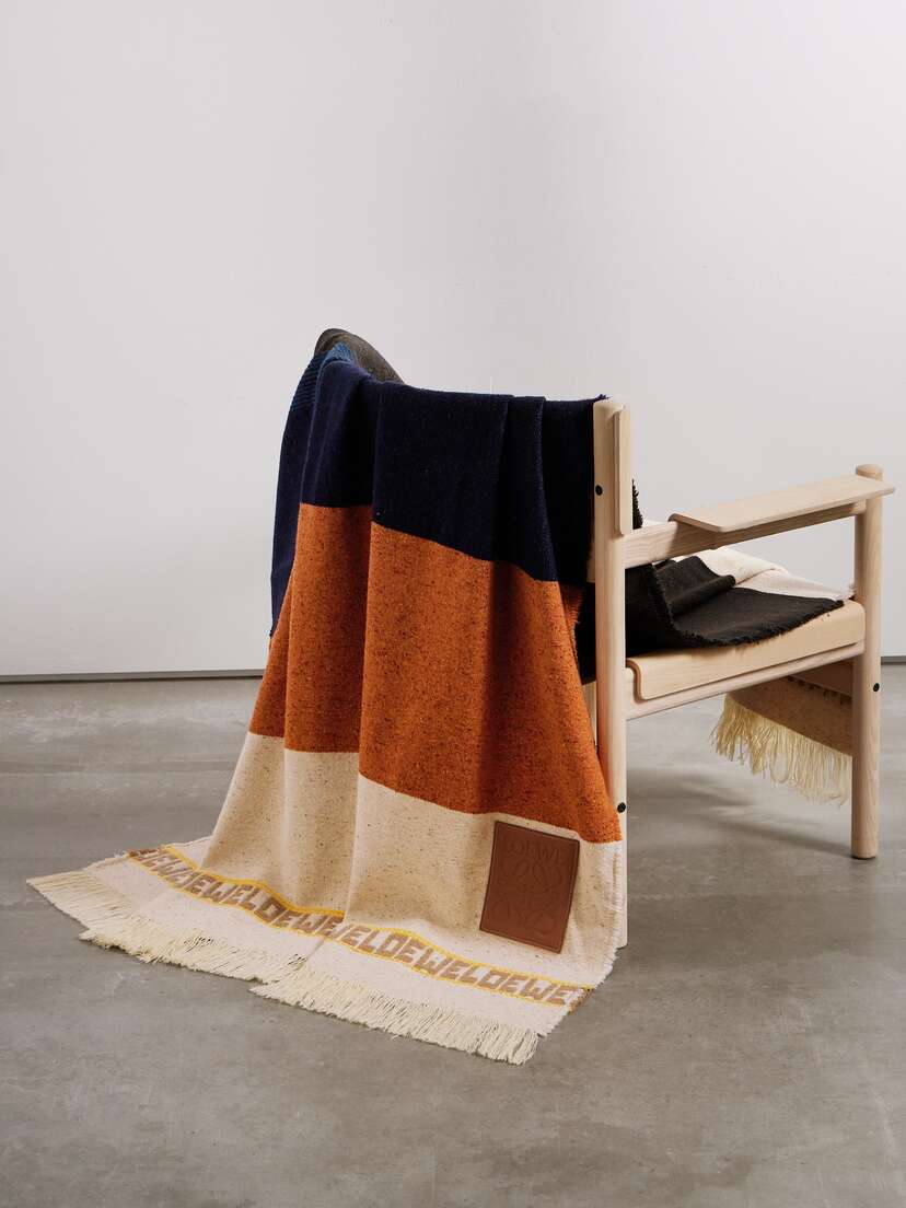 Loewe Appliquéd Fringed Embroidered Striped Wool-blend Canvas Blanket