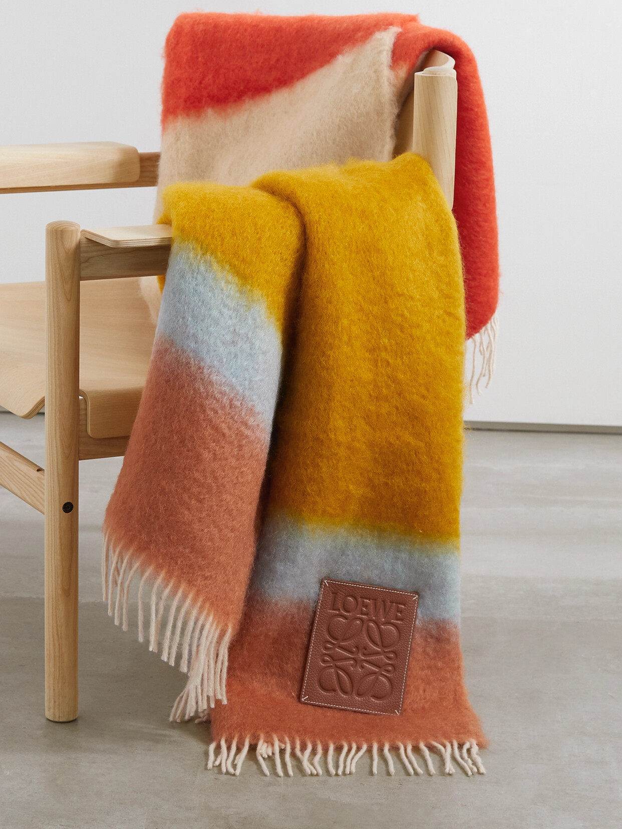 Loewe Appliquéd Fringed Striped Mohair-blend Blanket In Orange
