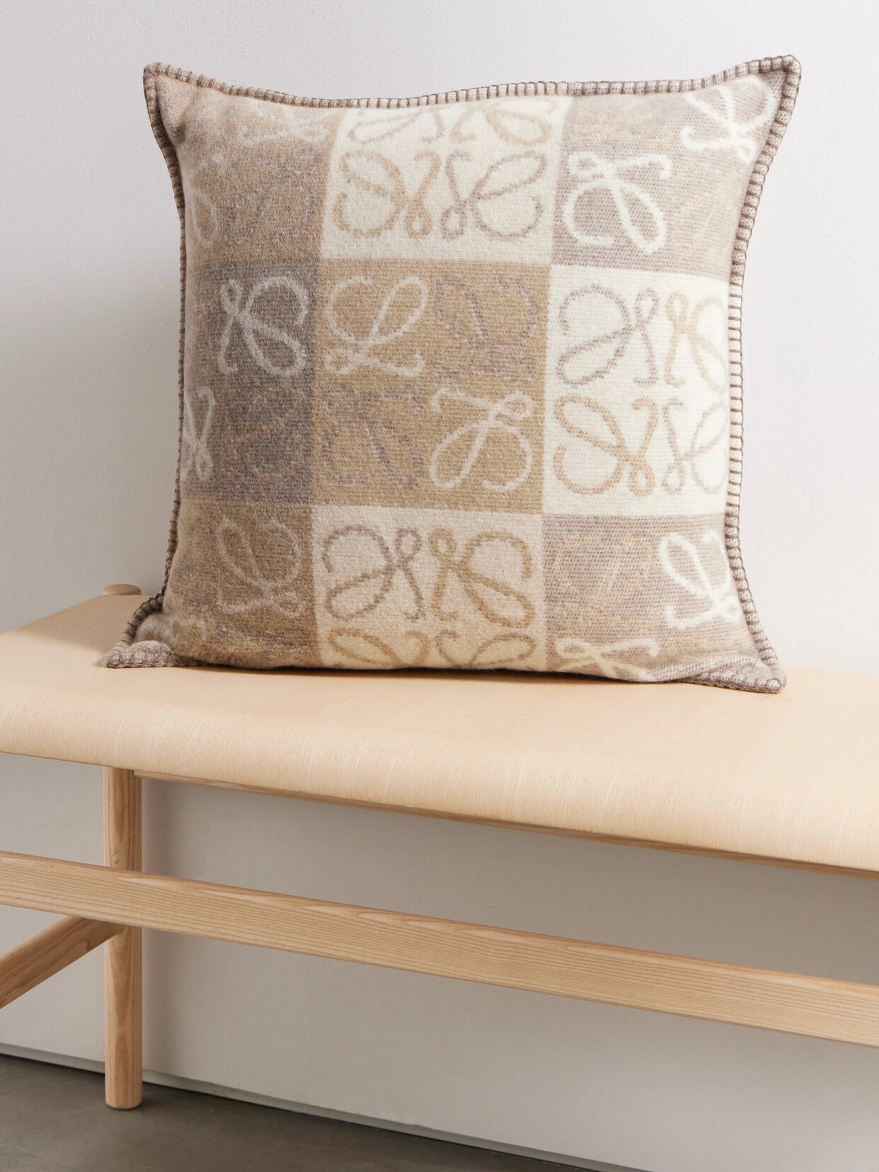 Loewe Anagram Embroidered Wool And Cashmere-blend Cushion In Neutrals