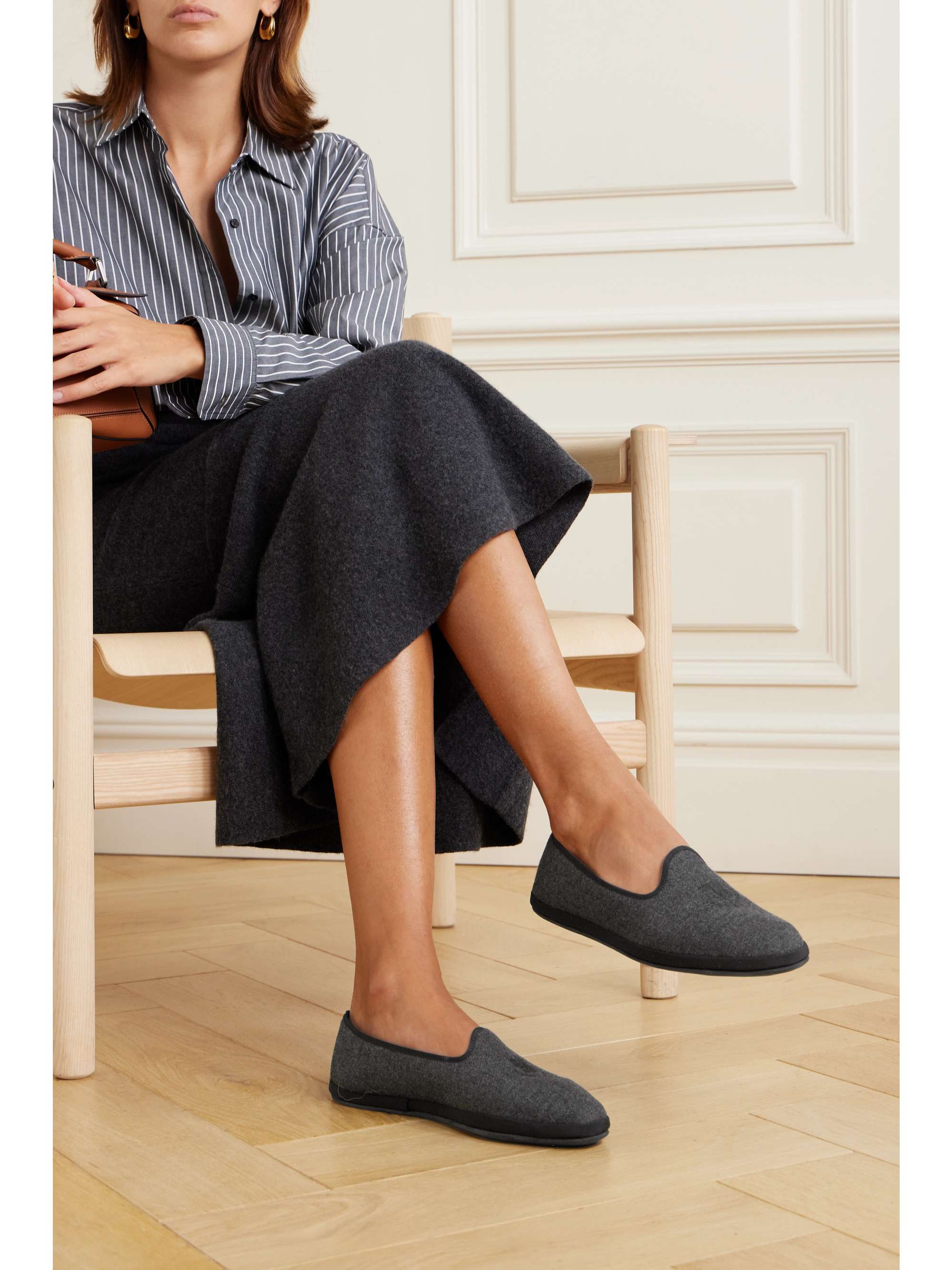LORO PIANA Venice embroidered cashmere-blend flannel slippers