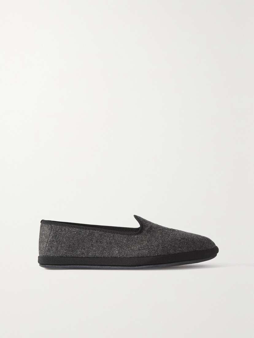 Loro Piana Venice Embroidered Cashmere-blend Flannel Slippers