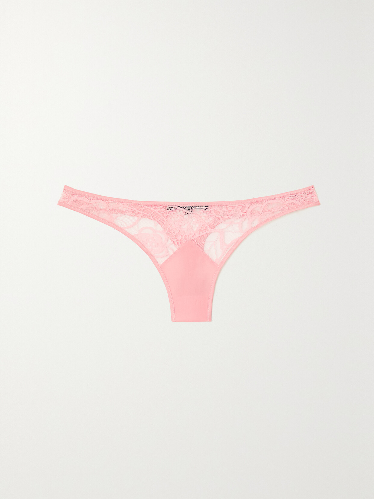 Kiki de Montparnasse - Coquette Cotton-blend Lace And Stretch-silk Thong - Pink