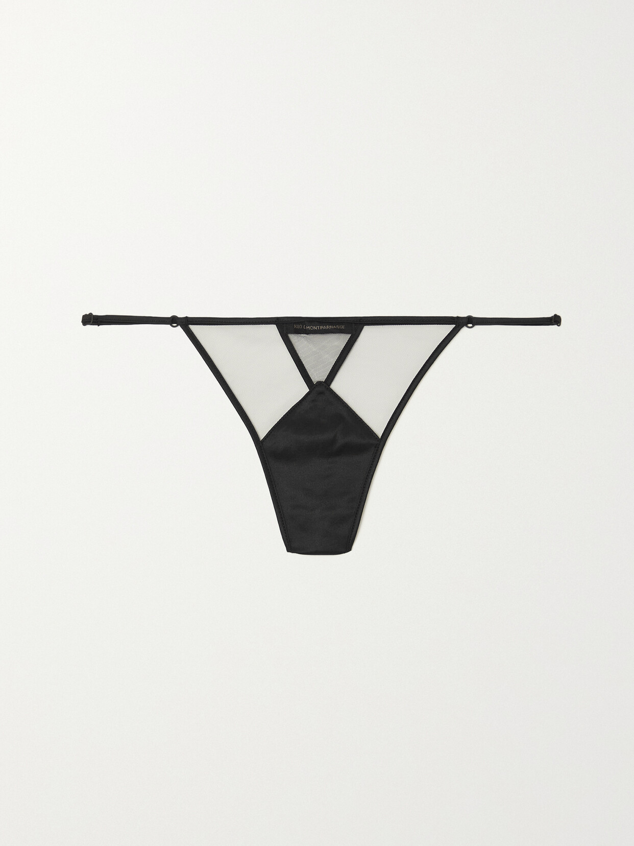 Kiki de Montparnasse - Peep Show Tulle-trimmed Silk-blend Satin Thong - Black