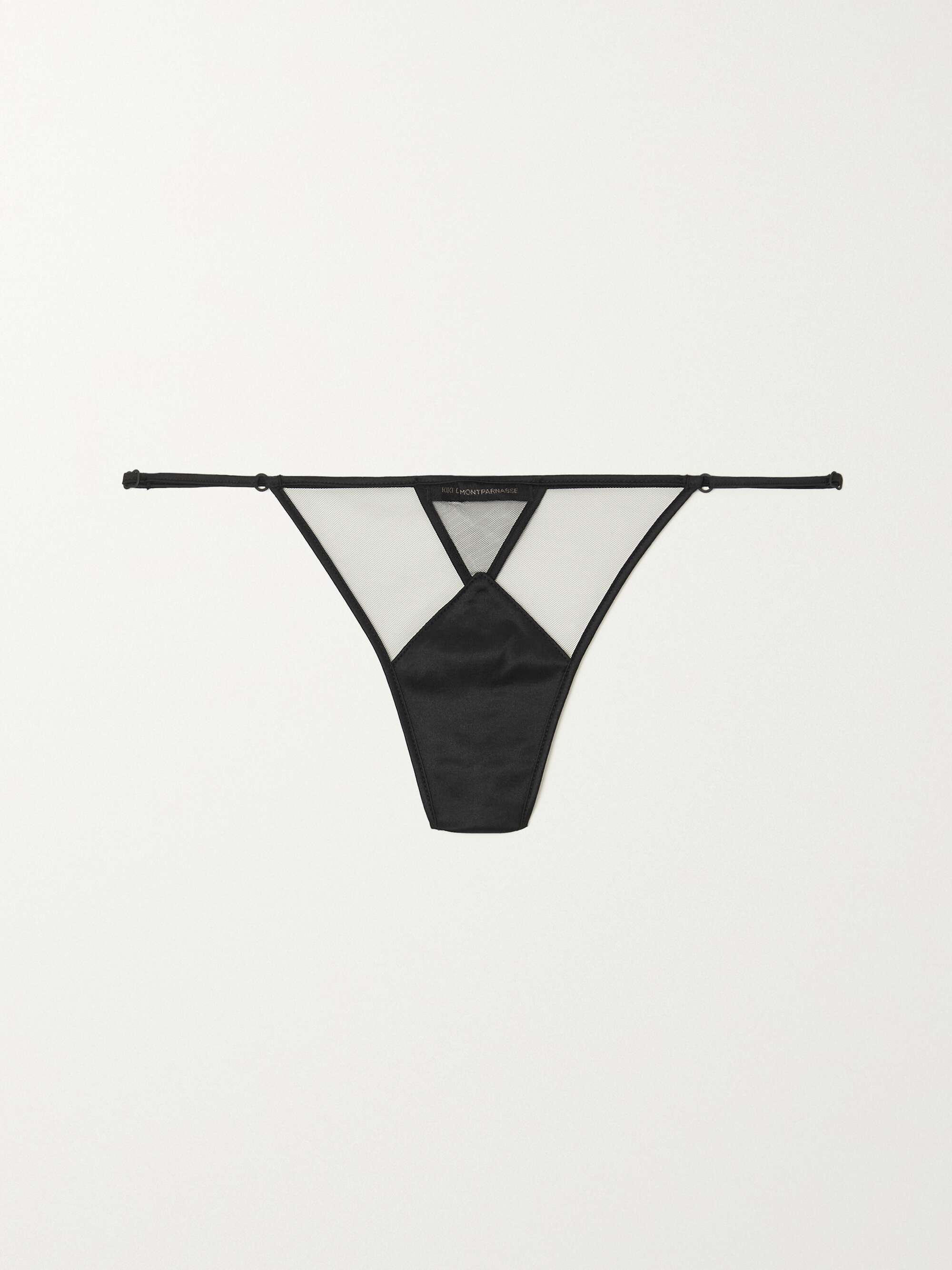 KIKI DE MONTPARNASSE Peep Show tulle-trimmed silk-blend satin thong | NET-A-PORTER TH