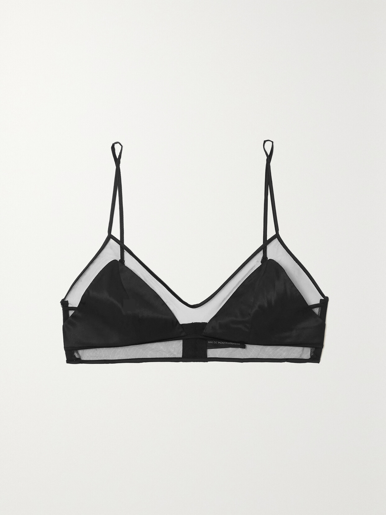 Kiki De Montparnasse Peep Show Tulle-trimmed Silk-blend Satin Soft-cup Bra In Black