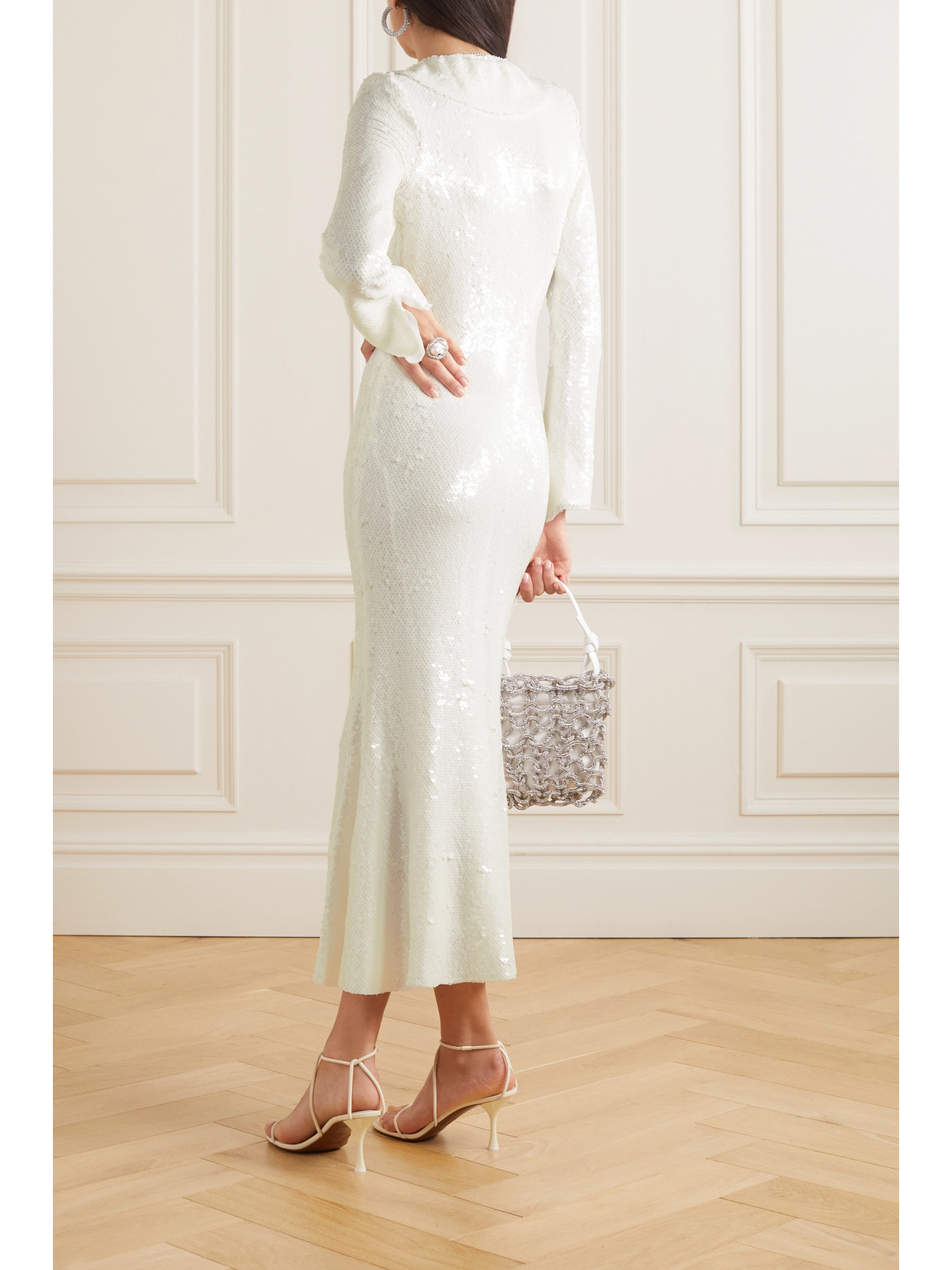 Self-portrait Ruffled Sequined Stretch-tulle Midi Dress In White