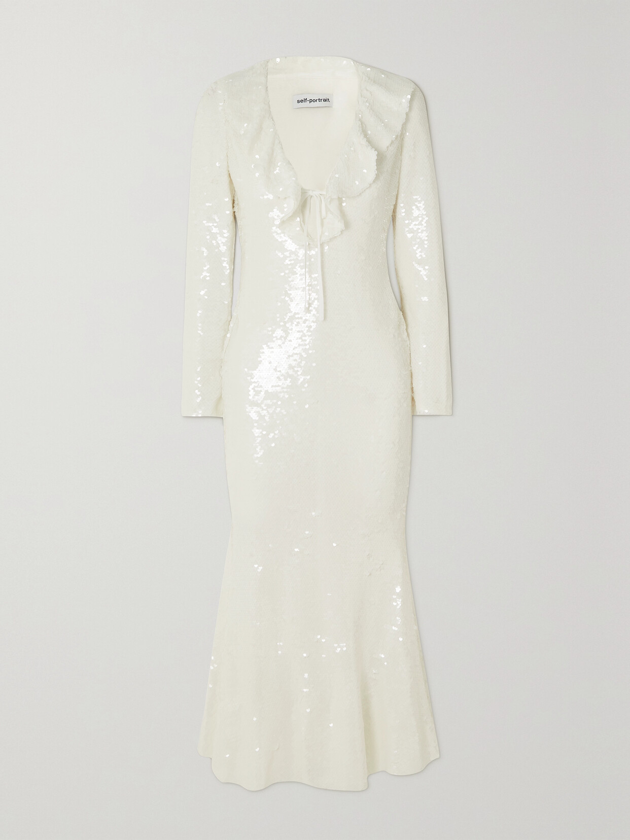 Self-Portrait - Ruffled Sequined Stretch-tulle Midi Dress - Cream