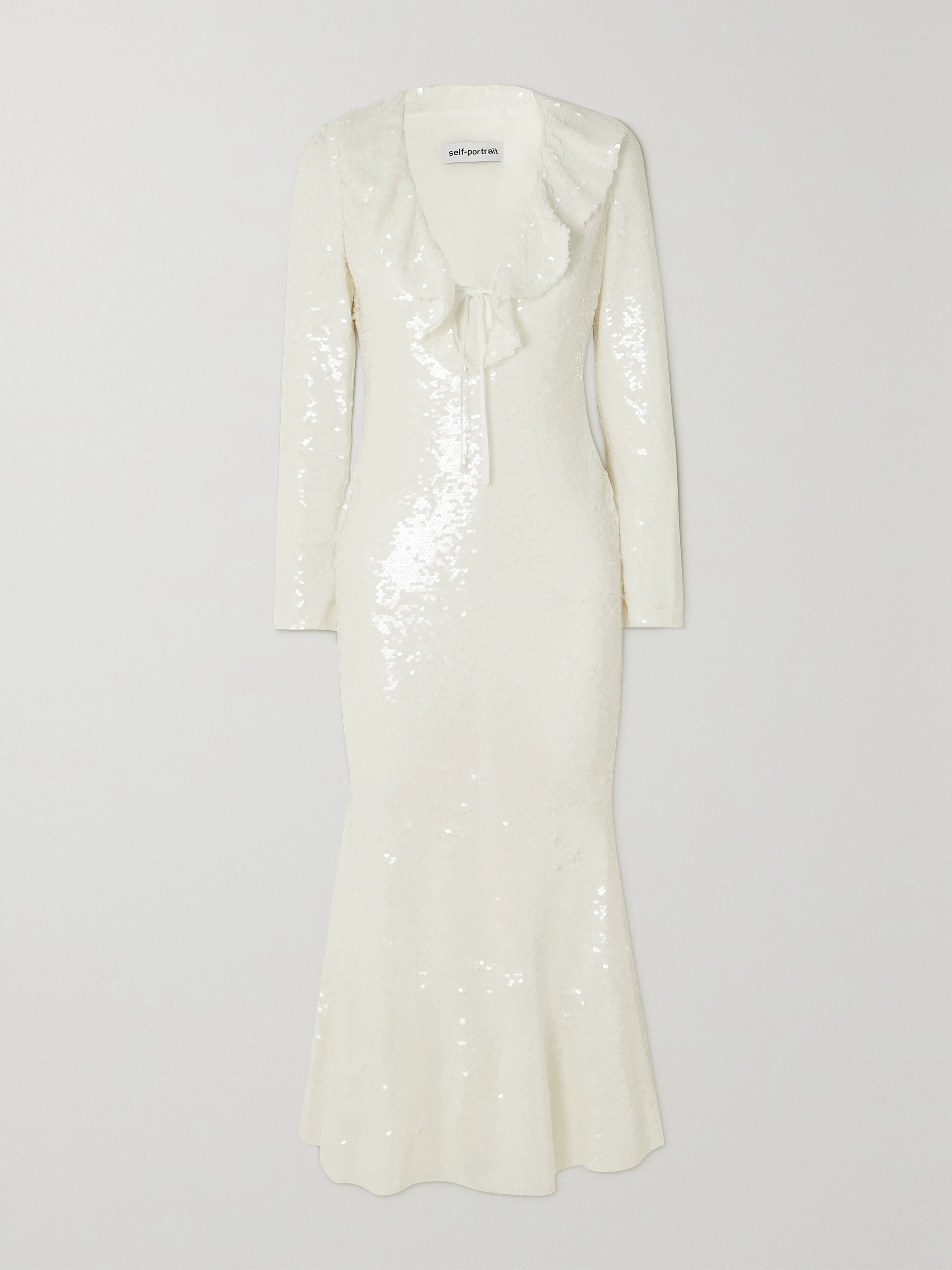 self-portrait Ruffled sequined stretch-tulle midi dress