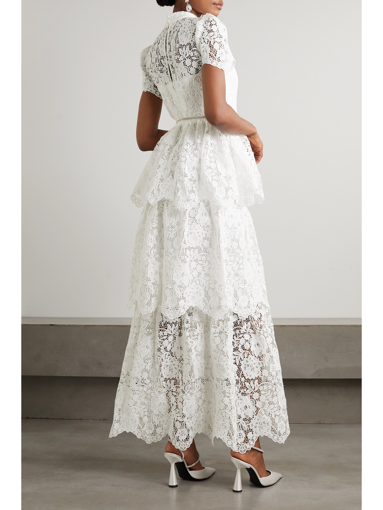 Shop Self-portrait Tiered Corded Lace Maxi Dress In White