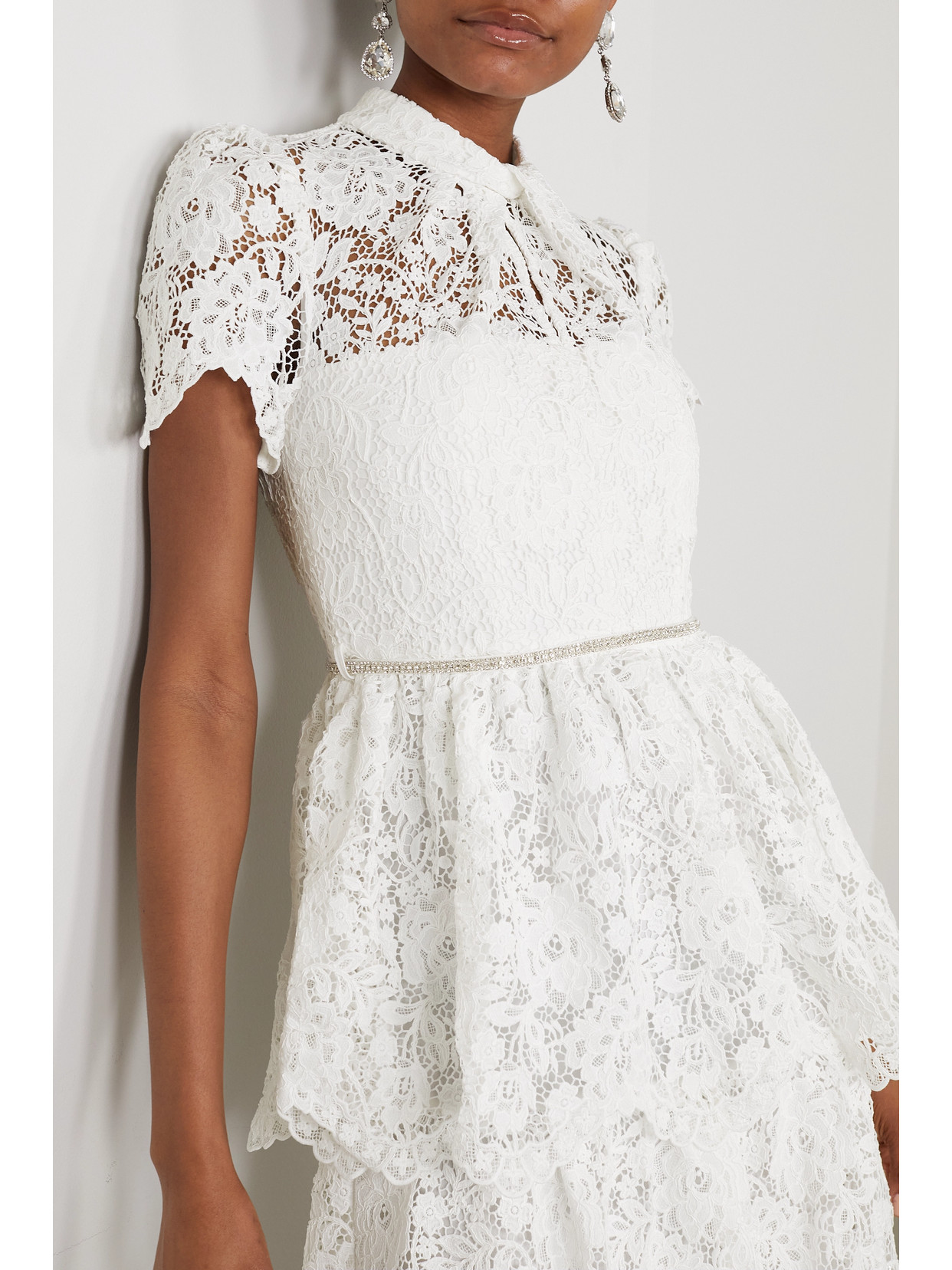 Shop Self-portrait Tiered Corded Lace Maxi Dress In White