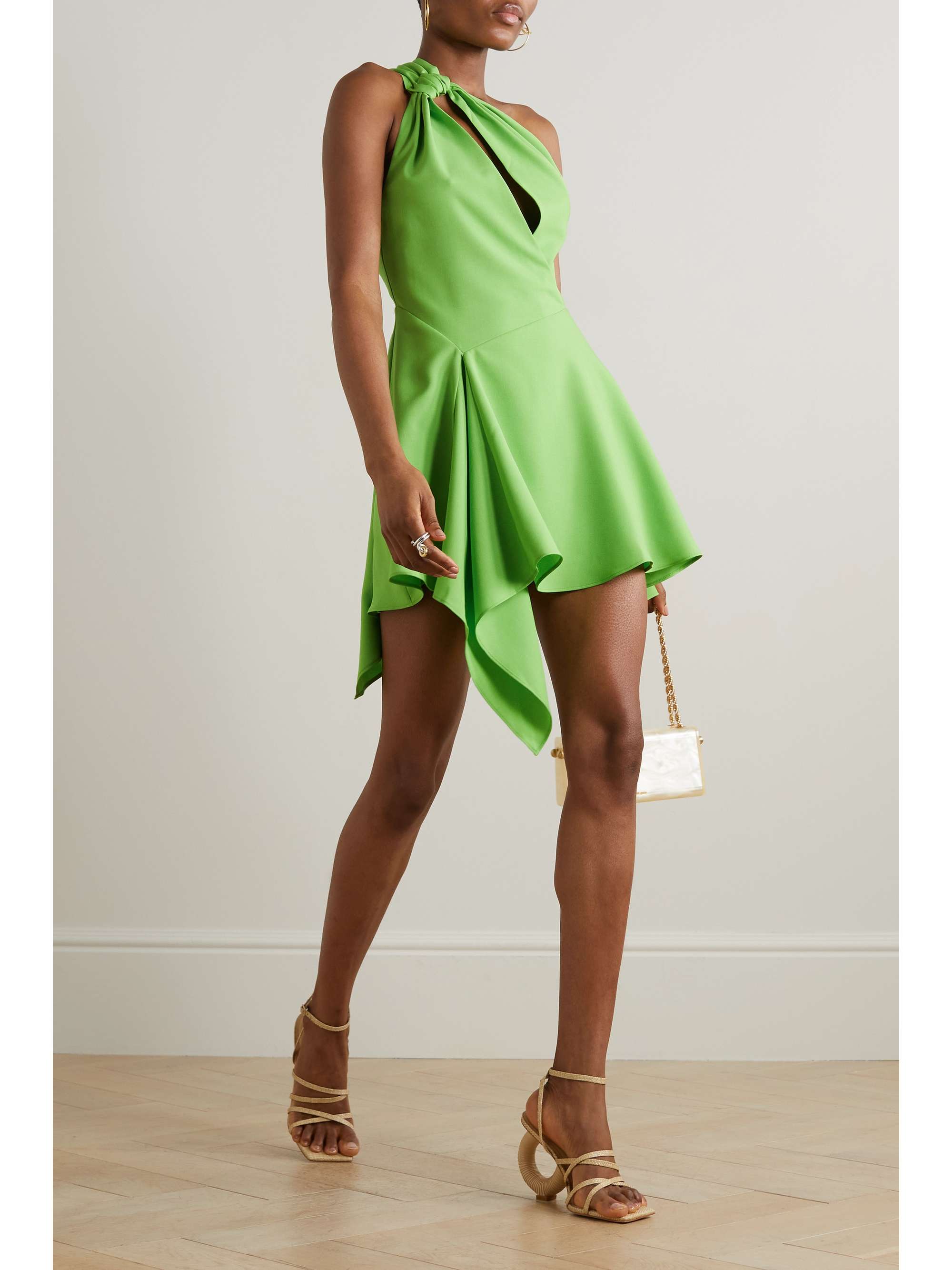 CULT GAIA Eliana asymmetric one-shoulder cutout twill mini dress