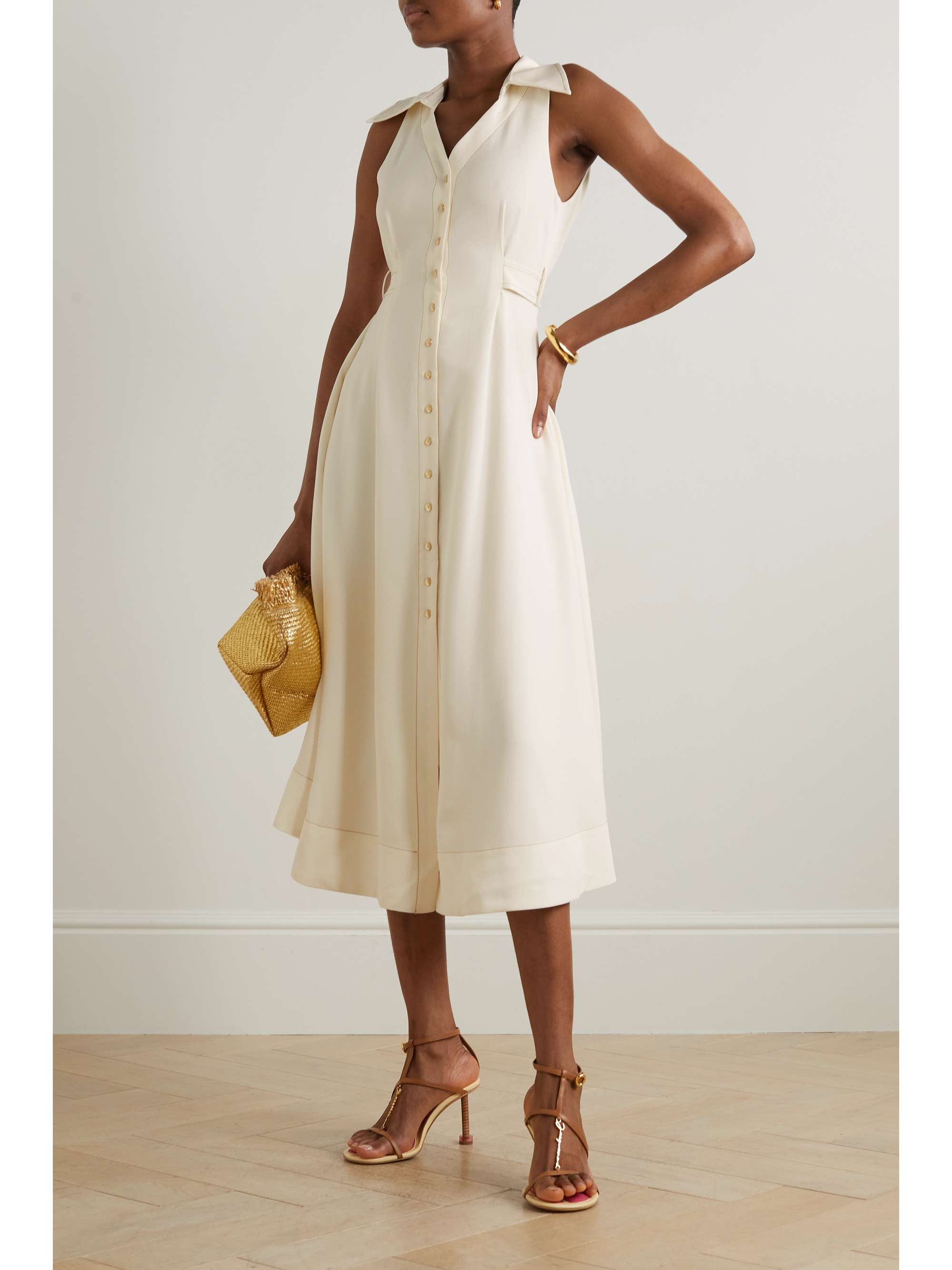 CULT GAIA Bella tie-detailed twill midi shirt dress