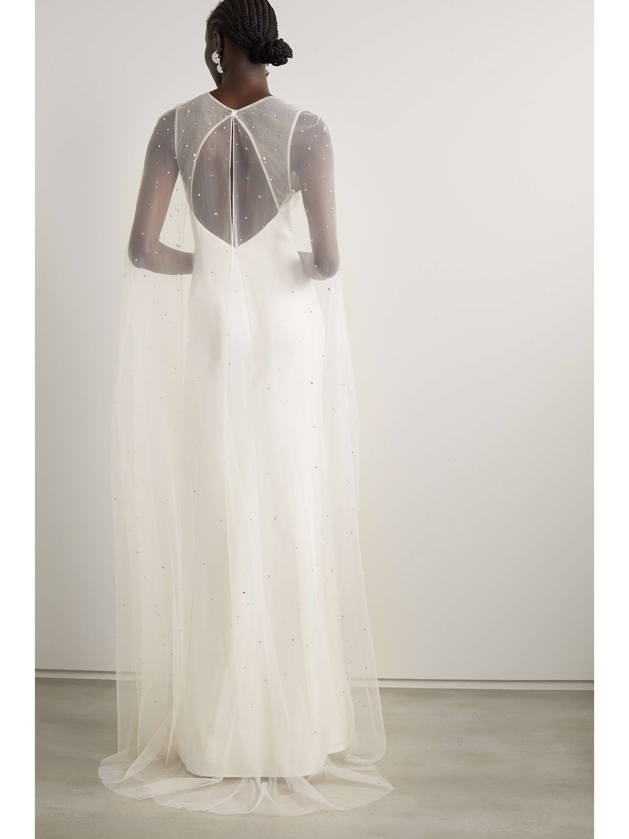 JENNY PACKHAM Cape-effect embellished tulle and crepe gown | NET-A-PORTER