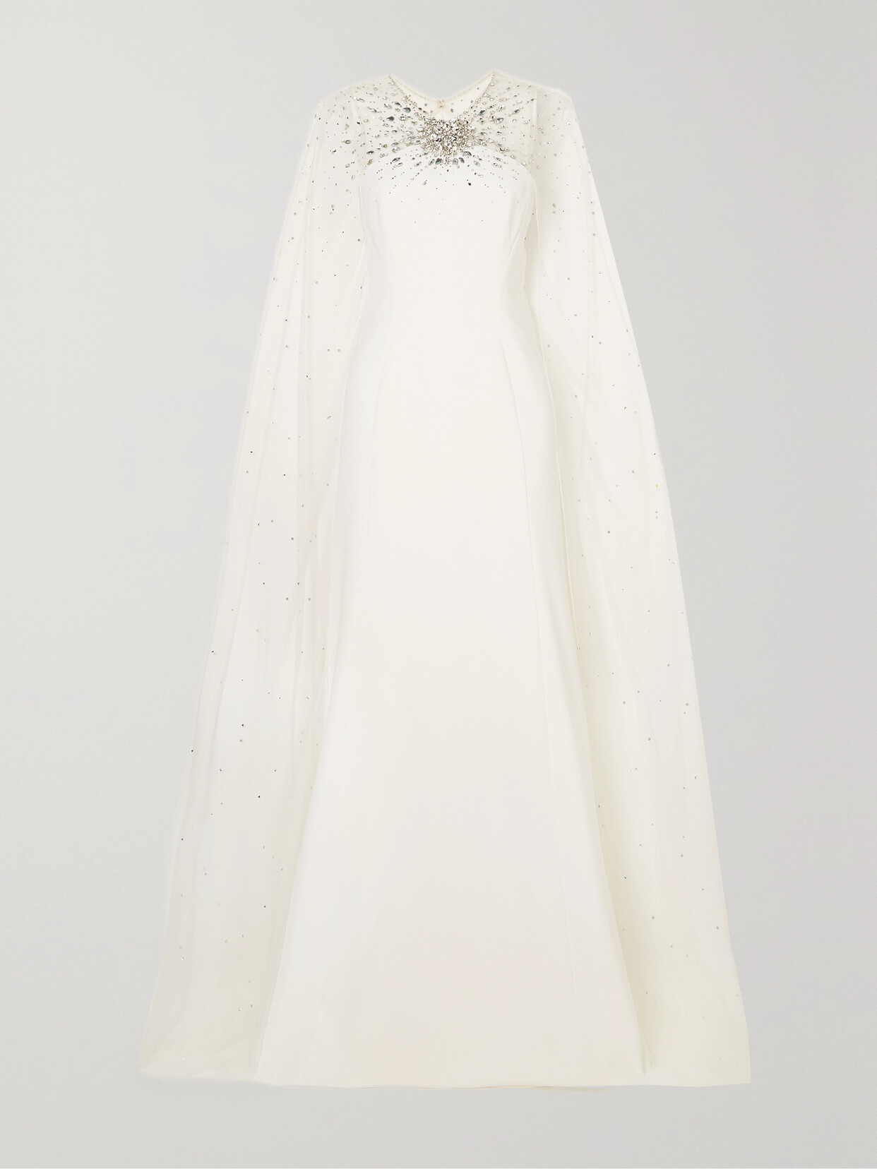 Jenny Packham Cape-effect Embellished Tulle And Crepe Gown In White