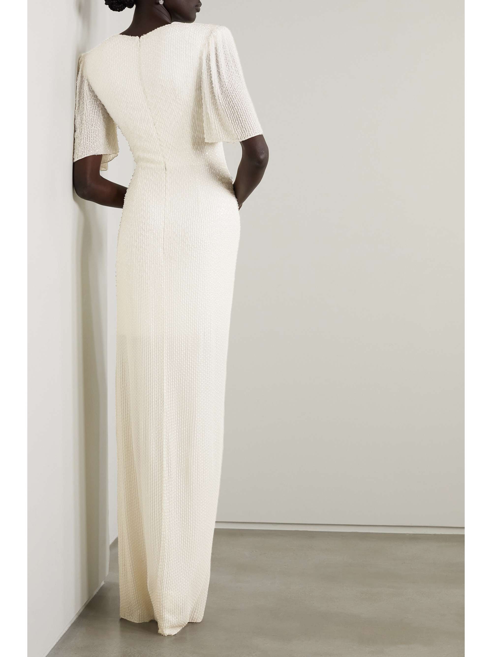 JENNY PACKHAM 垂坠围裹效果带缀饰雪纺绸礼服