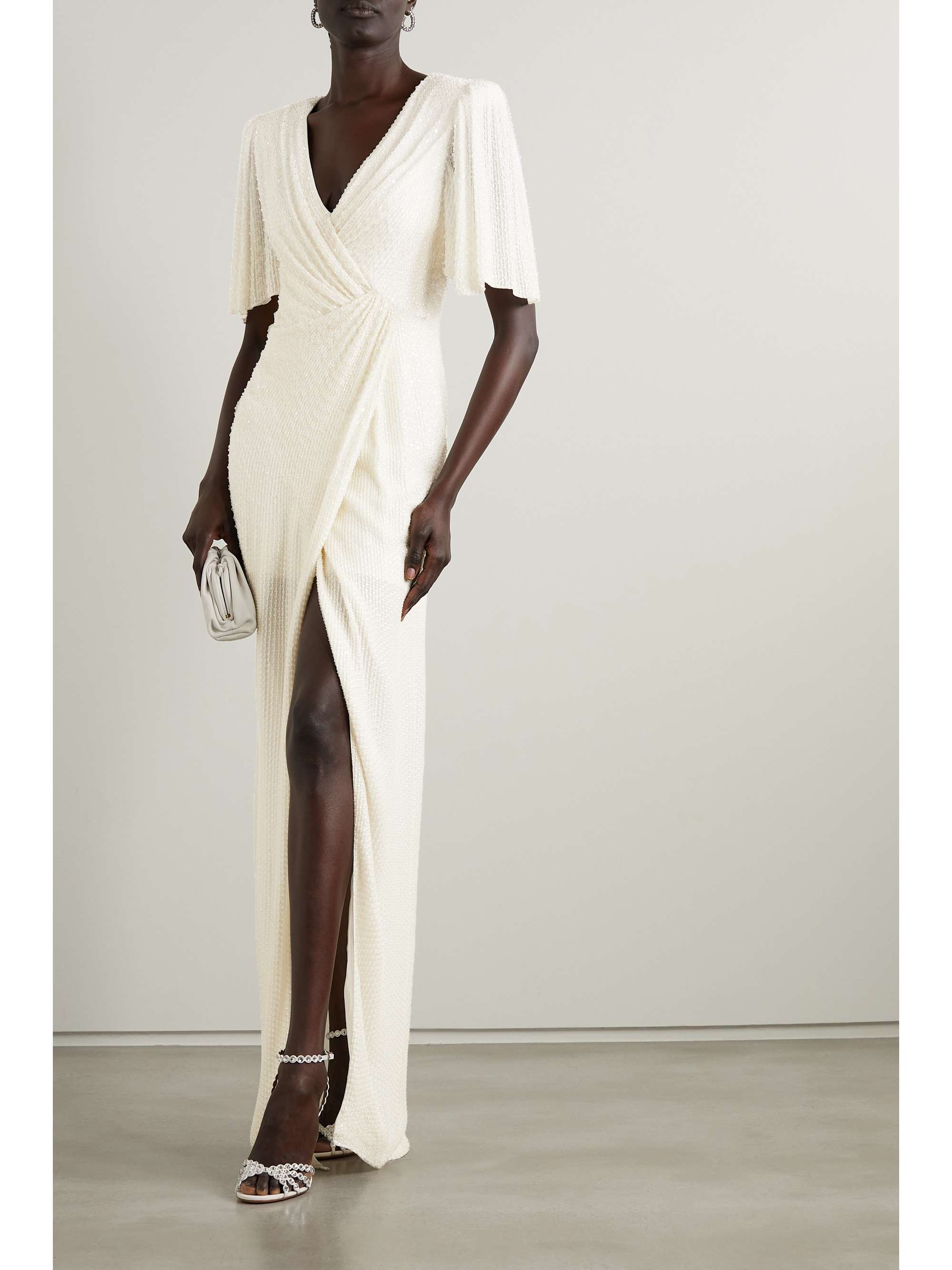 JENNY PACKHAM 垂坠围裹效果带缀饰雪纺绸礼服