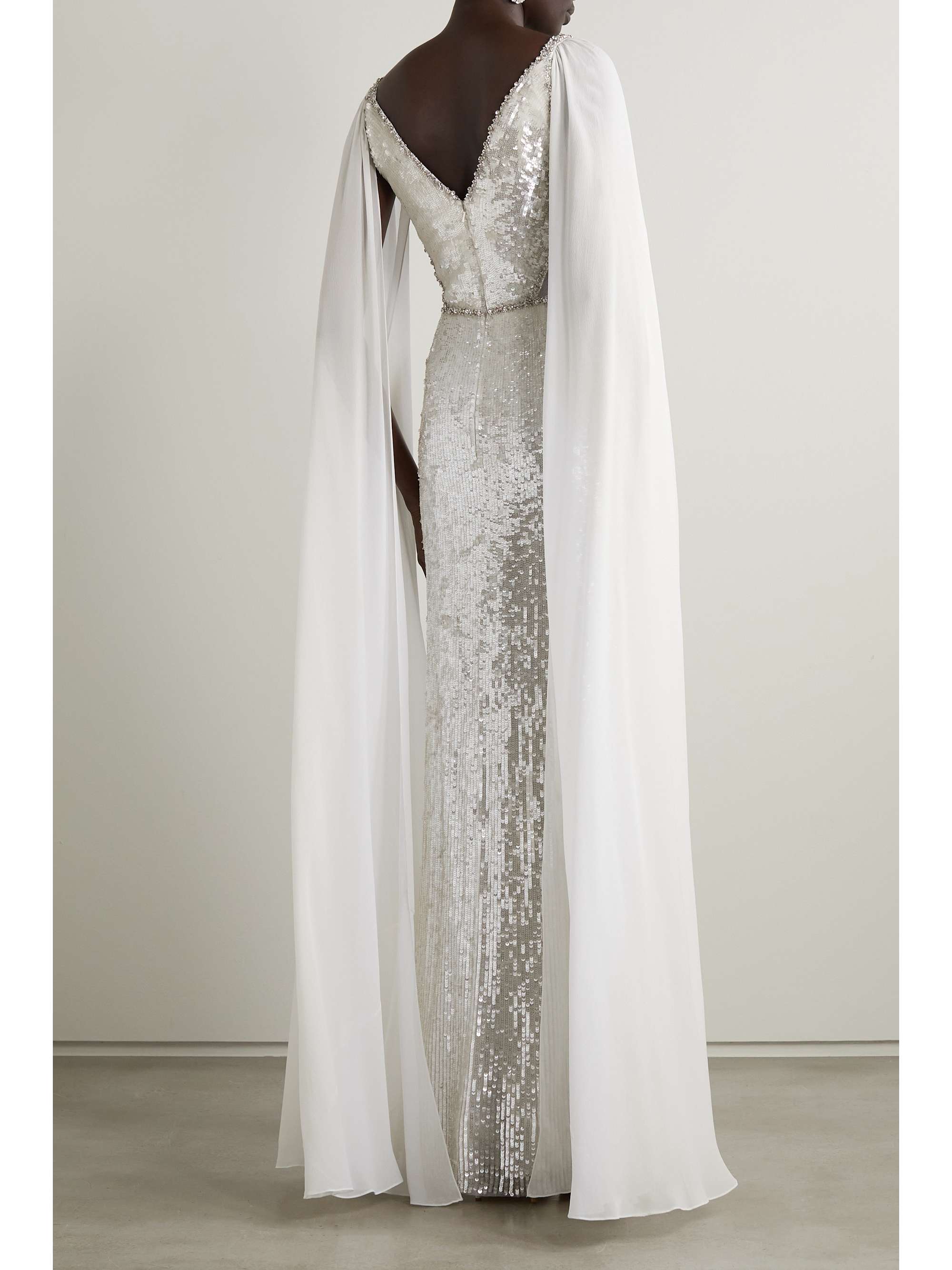 JENNY PACKHAM 披风效果带缀饰绢网雪纺绸礼服