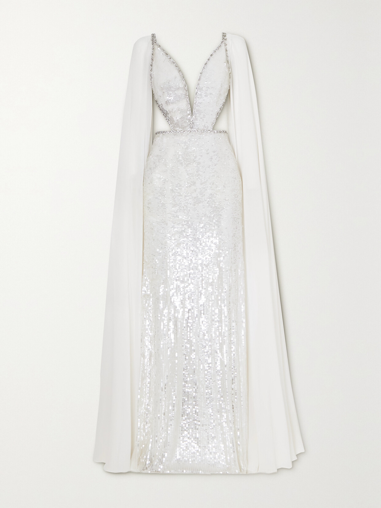 Jenny Packham Cape-effect Embellished Tulle And Chiffon Gown In White