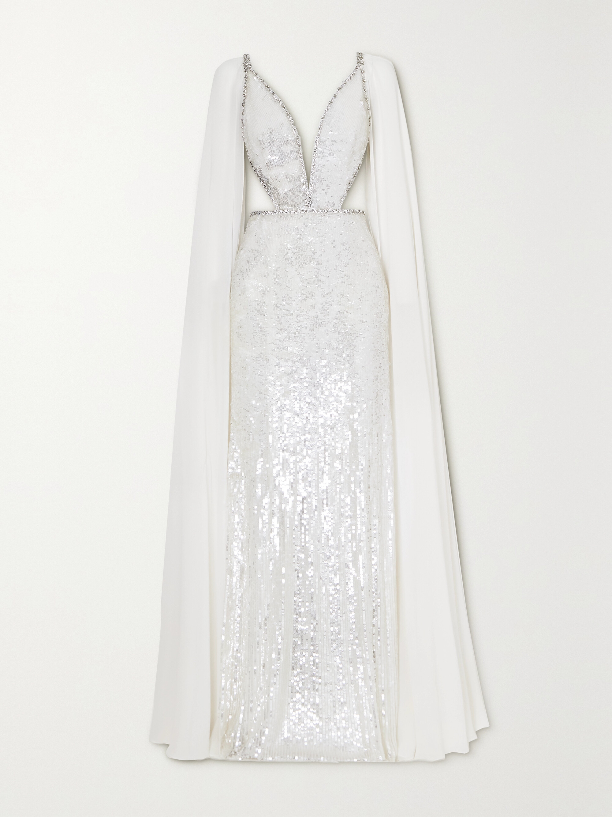 Jenny Packham Cape-effect embellished tulle and chiffon gown thumbnail