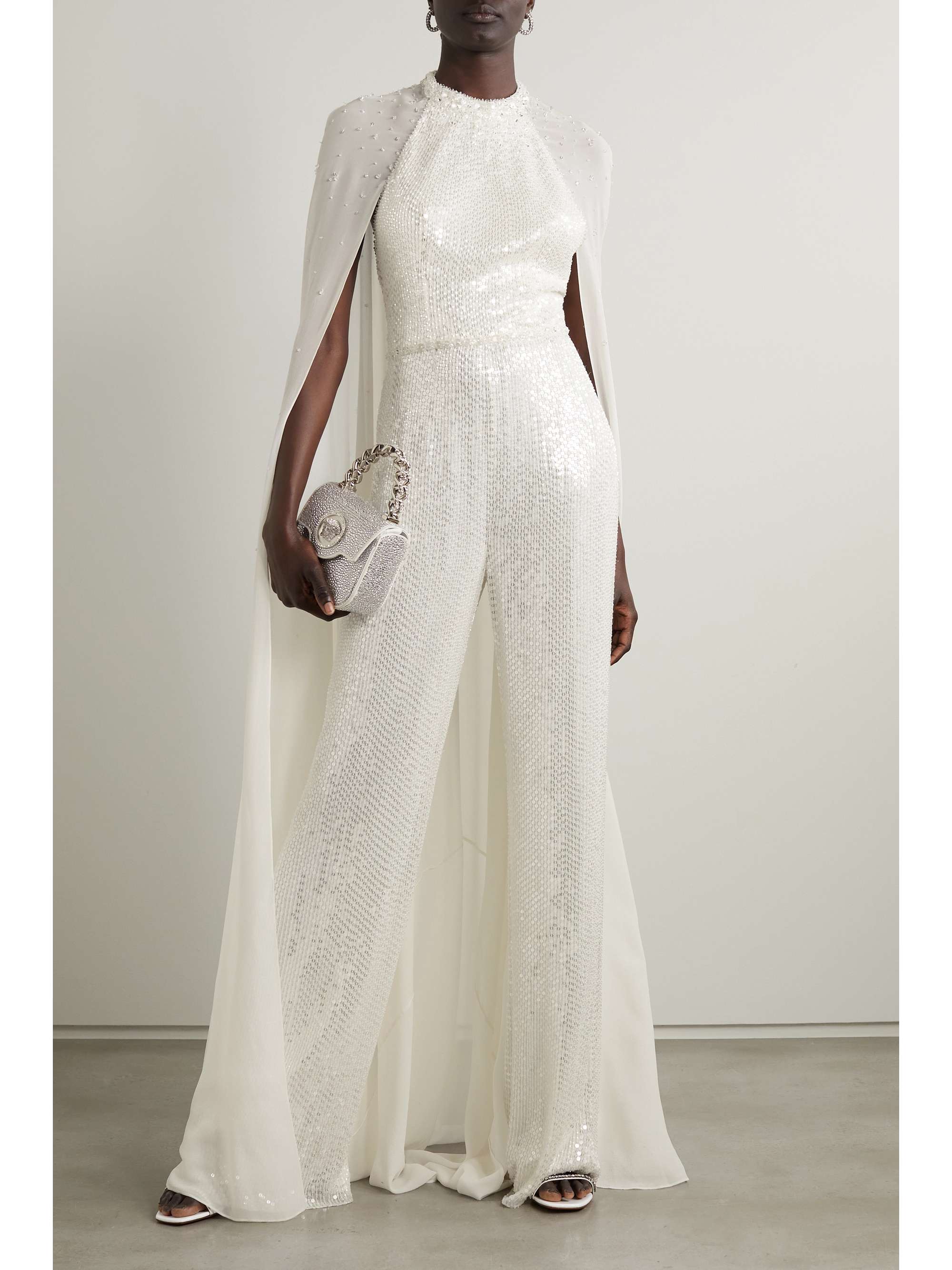 JENNY PACKHAM Cape-effect sequined chiffon jumpsuit | NET-A-PORTER