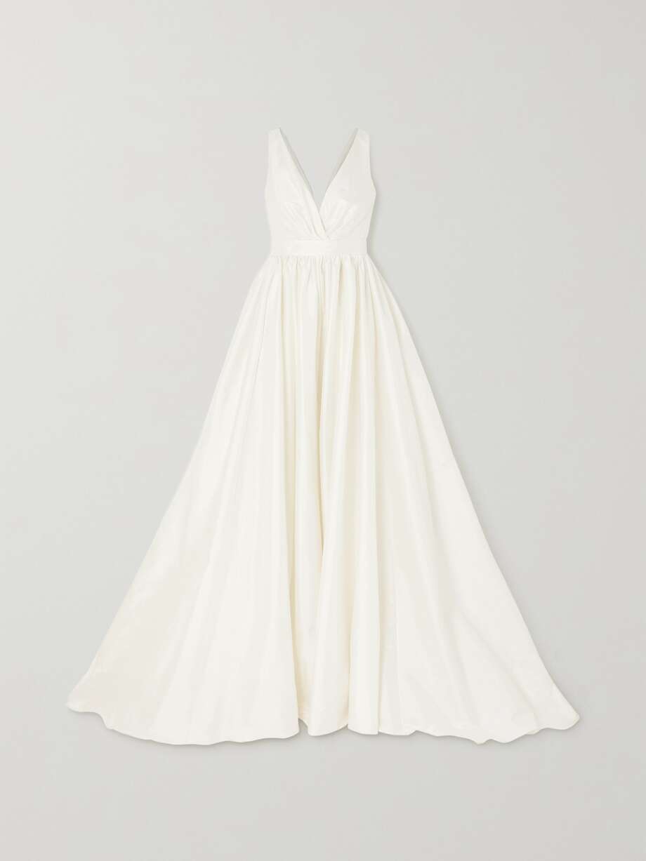 pleated taffeta gown